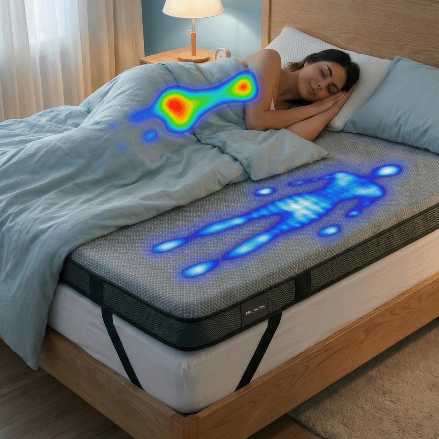 Pharmaflex - Topper Memory Foam 160x190 Materasso Matrimoniale, Alto 6 cm con 7 Zone e 2 Strati per Mal di Schiena Allevia Dolori, Coprimaterasso Correttore Medico Ortopedico con 4 Bande Elastiche