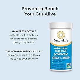 Renew Life Adult Probiotics 30 Billion CFU Guaranteed, 12 Strains, For Men & Women, Shelf Stable, Gluten Dairy & Soy Free, 60 Capsules, Ultimate Flora Extra Care