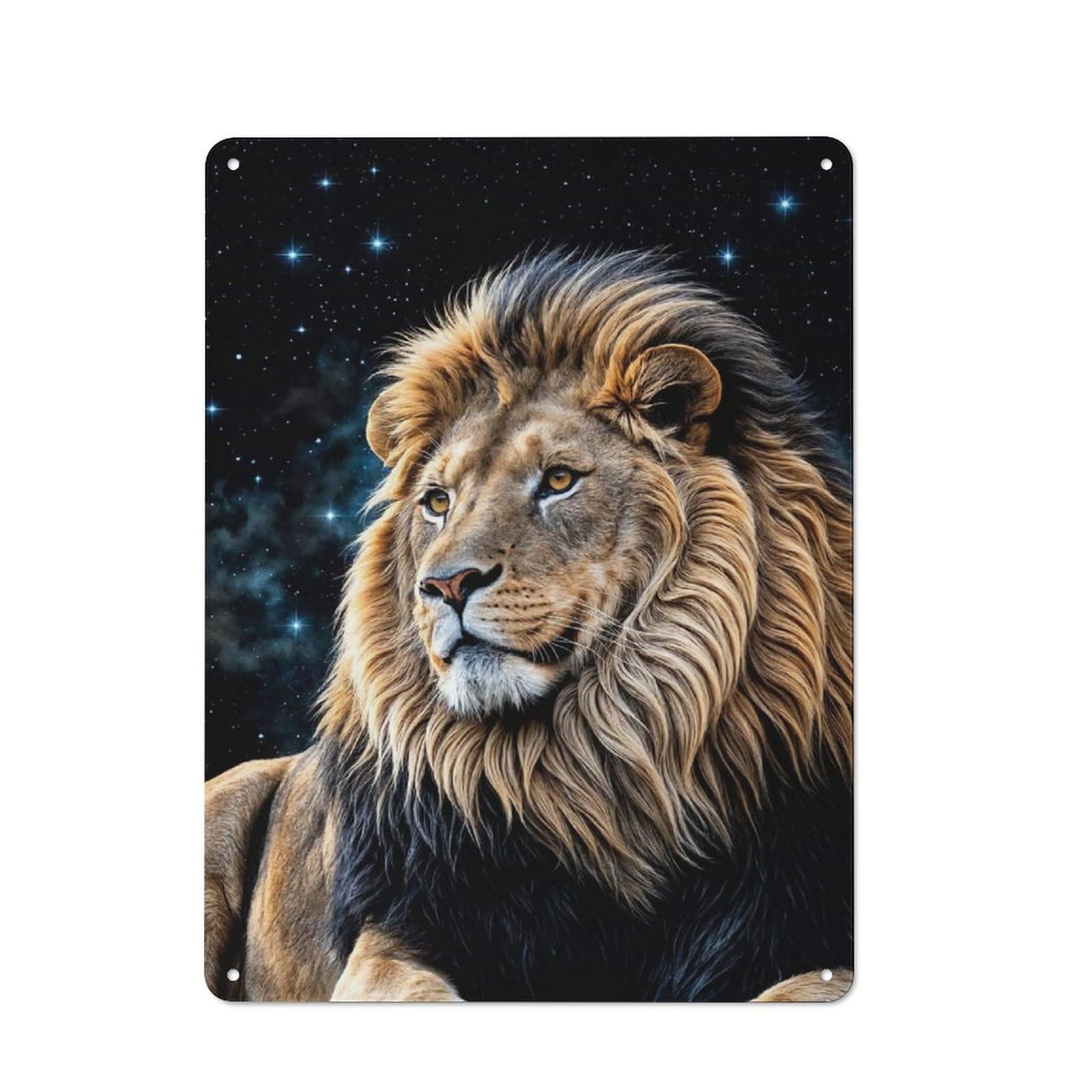 Junmoney Majestic Lion Under Stars Metal Plaque With Design 40X30cm, Country Style Kitchen Wall Decor For Coffee Bar, Kitchen, Bistro Or Tea Corner