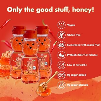 ChocZero Sugar Free Hot Honey, Sweet & Spicy Honey Replacement with Chili Peppers, No Sugar Alcohols, Keto, Low Carb, High Fiber, Vegan, 10.5 oz Bottle