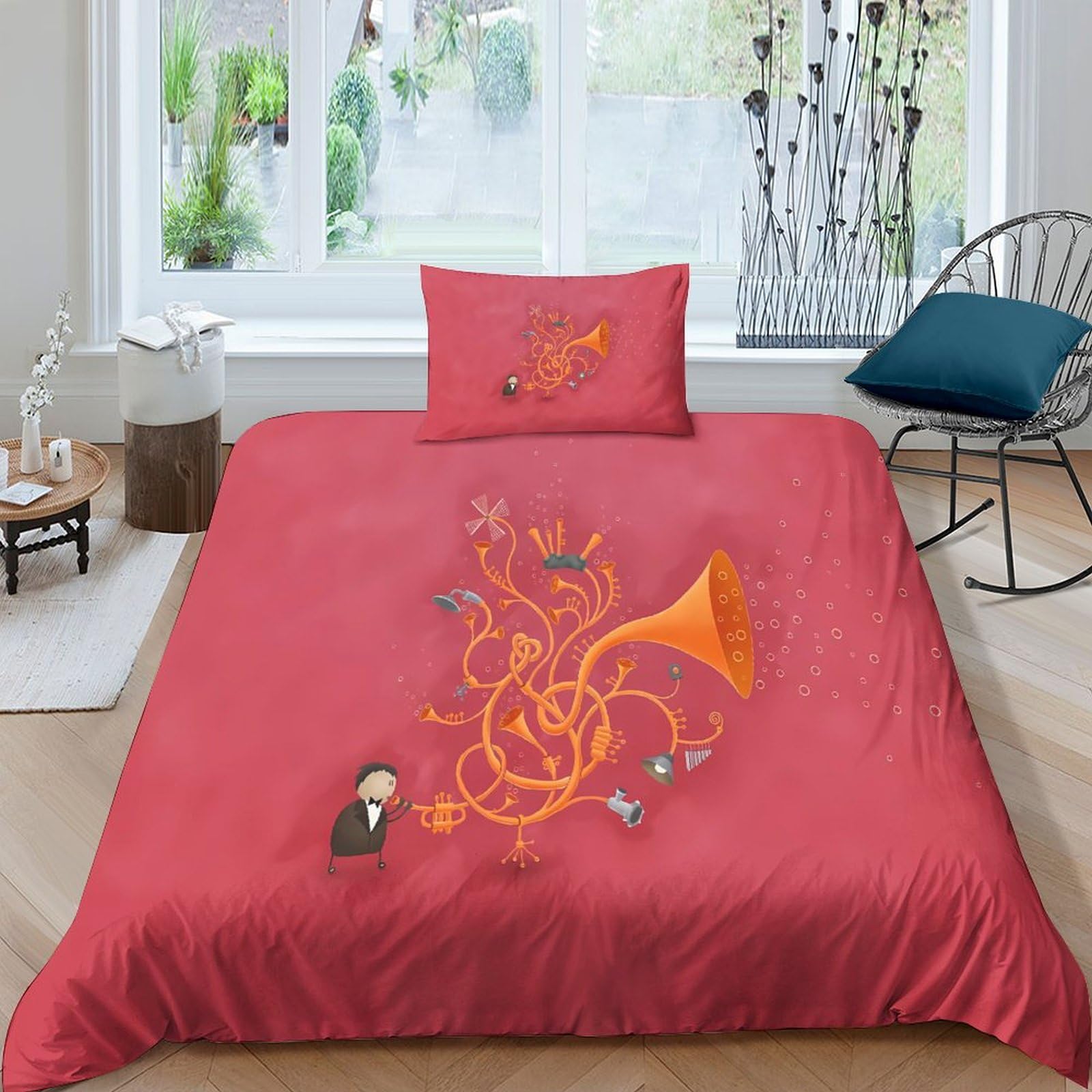 Housse de couette tuba 3D en microfibre 135x200 cm avec 2 taies d'oreiller pour lit simple