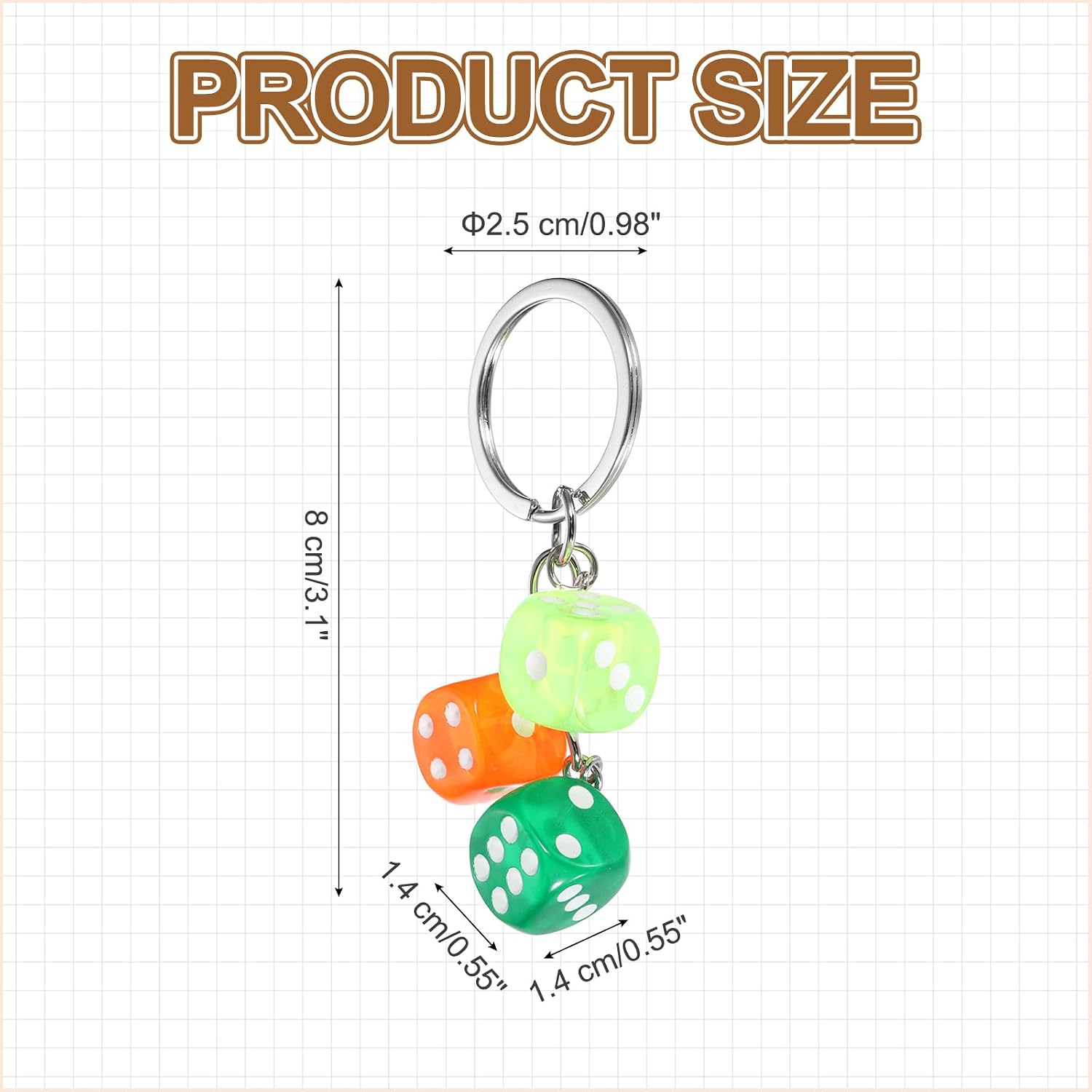 PATIKIL Lucky Dice Keychain Charm, Resin 3D Cube Square Mini Dice Keyrings with 3 Pendants for Bag image 2