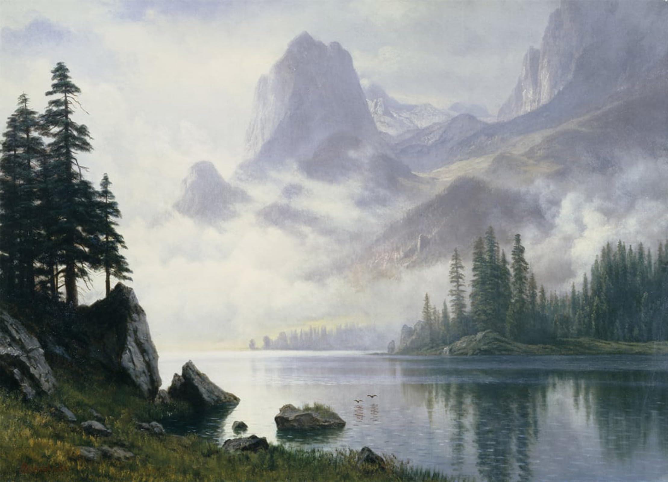 Posteriik No Frame Famous Modern Artwork Art Mural Mountain Out Of The Mist By Albert Bierstadt Oil Paintings Pictures For Home Decor 60X90cm