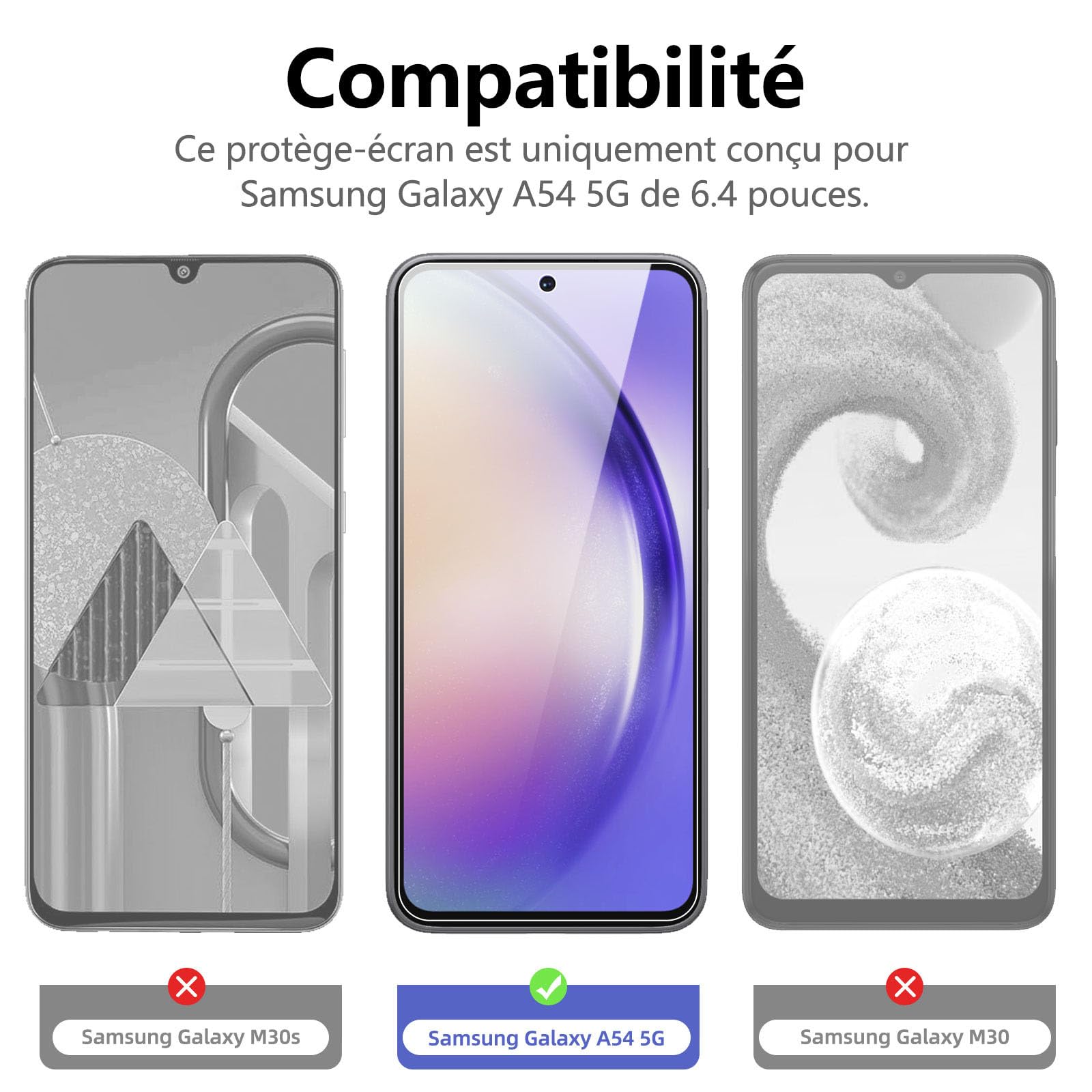 NEW'C Lot de 3, Verre Trempé pour Samsung Galaxy A54 5G, Film Protection écran efficace contre les Rayures - sans Bulles - Ultra Résistant (0,33mm HD Ultra Transparent) Dureté 9H Glass