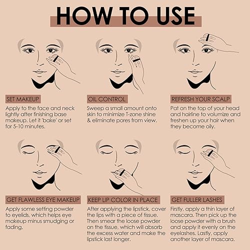 Miniatura 6 de FOCALLURE Polvo facial suelto de control de aceite, polvo de ajuste suelto translúcido, polvo de acabado mate sin brillo, juegos de maquillaje de