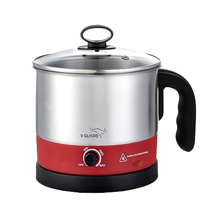 V-Guard VKM12 Wide mouth MultiPurpose Electric kettle Cooker, 1.2 Litre Stainless Steel Hot water kettle for boiling water, noodles with 3 Attachments : PP Bowl, PP Egg Tray