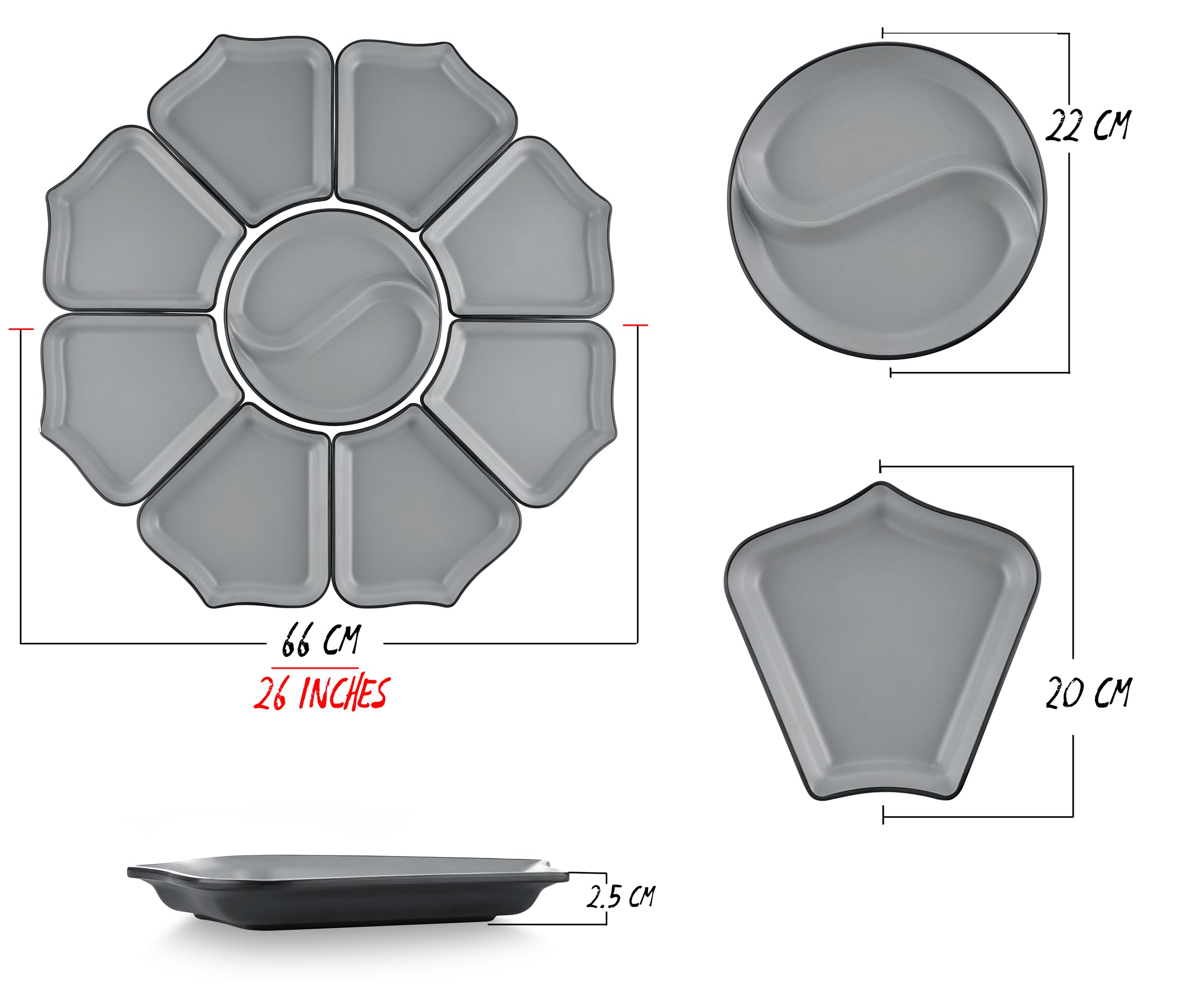 9 Compartiments pour fête, Plateau de Service comme Planche à Fromage, buffets, sandwichs, collations, sushis, Fruits, Noix - Multifonctionnel - Réutilisable