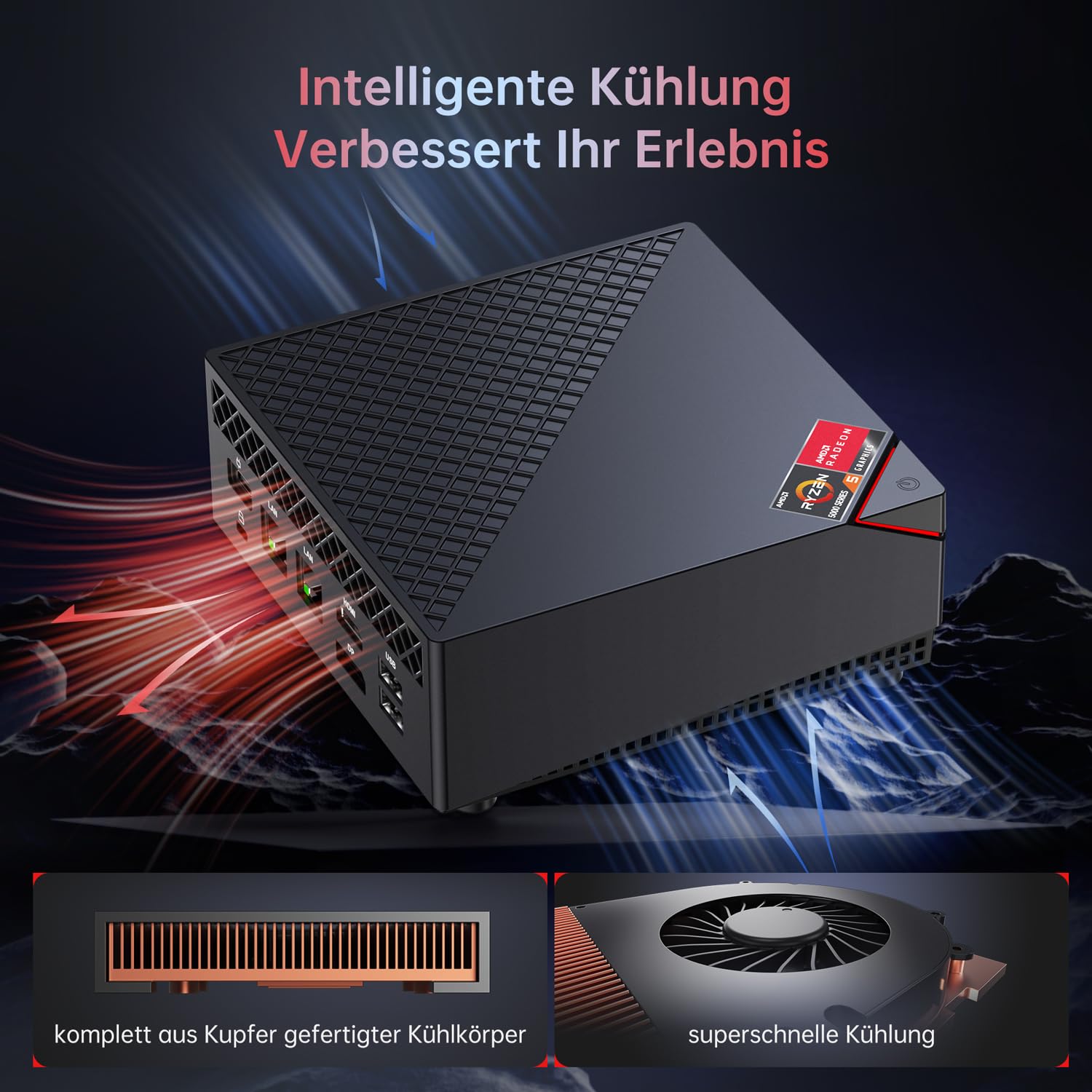 ACEMAGICIAN AM06 Pro Mini PC, AMD Ryzen 7 5800U (8C/16T, bis zu 4.4Ghz),32GB DDR4 512GB M.2 SSD Mini Computer mit 4K Triple Display | Type-C | Dual Ethernet | WiFi 6 | BT 5.2