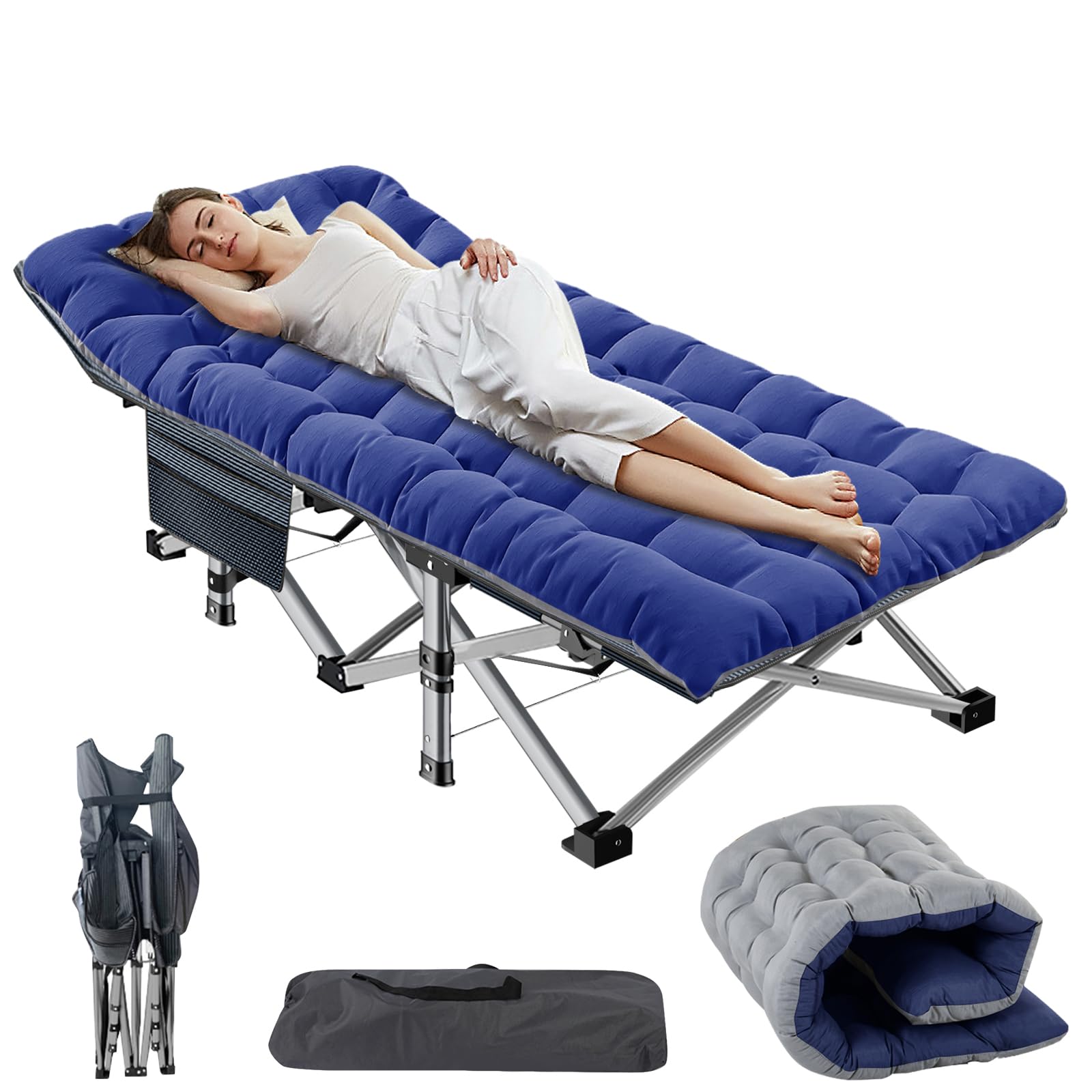 Lit de Camp Pliable avec Matelas, Lit Pliant Adulte 190 x 71 x 36 CM Charge Jusqu'à 200 kg Camping Bed Oxford 1200D 1 Personne pour Camping, Voyages, Maison, Jardin, Bureau