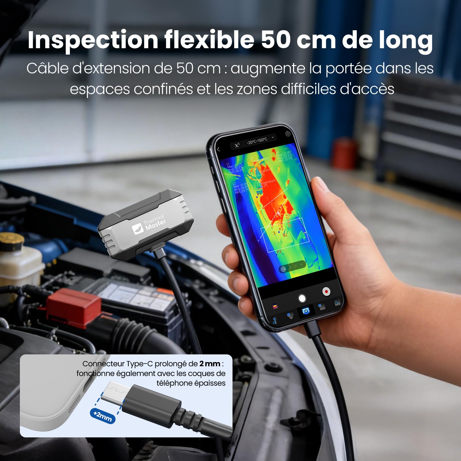 Thermal Master P1 Caméra Thermique pour iPhone & Android USB-C, X³ IR Résolution 320x240, -20°C à 600°C, 15x Zoom, 25 Hz Caméra Infrarouge pour Inspection Maison, CVC & Électricité