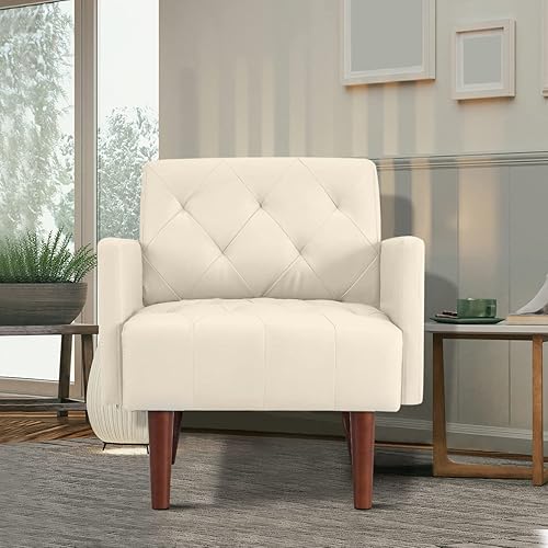 Miniatura 8 de Silla decorativa de cuero, moderno de mediados de siglo, sillón de cuero sintético con respaldo alto para sala de estar, sillas con patas de madera
