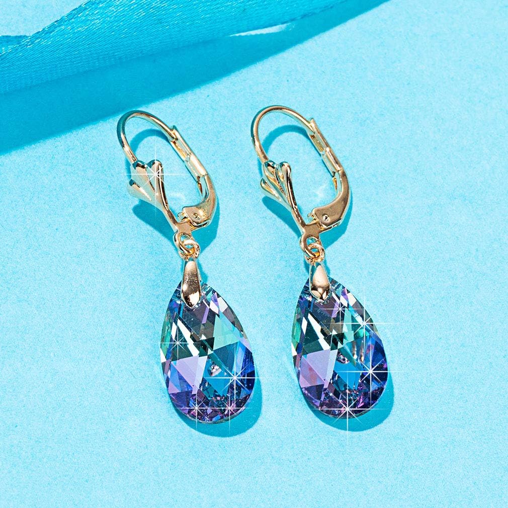 Austrian Crystal Teardrop Leverback Dangle Earrings for Women Fashion 14K Gold Plated Hypoallergenic Jewelry - Image 8