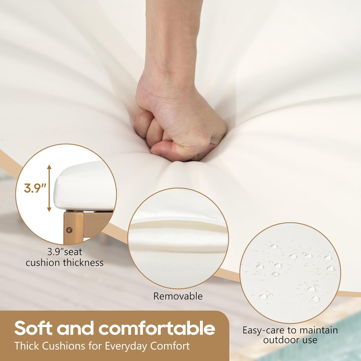 Leisure Zone 5-Position Adjustable Outdoor Chaise Lounge Set of 2, Solid Acacia Wood Patio Recliner Chairs with Beige Thick Weather-Resistant Cushions, for Pool, Balcony, Garden (Light Teak)