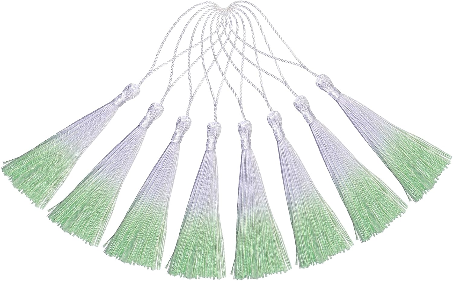 uxcell 20Pcs Mini Bookmark Tassels, 5" Gradient Polyester Tassels Soft Handmade Silky Floss with Cord Loop for Jewelry Making, Handbag, Pendant DIY Crafts, OR Light Green