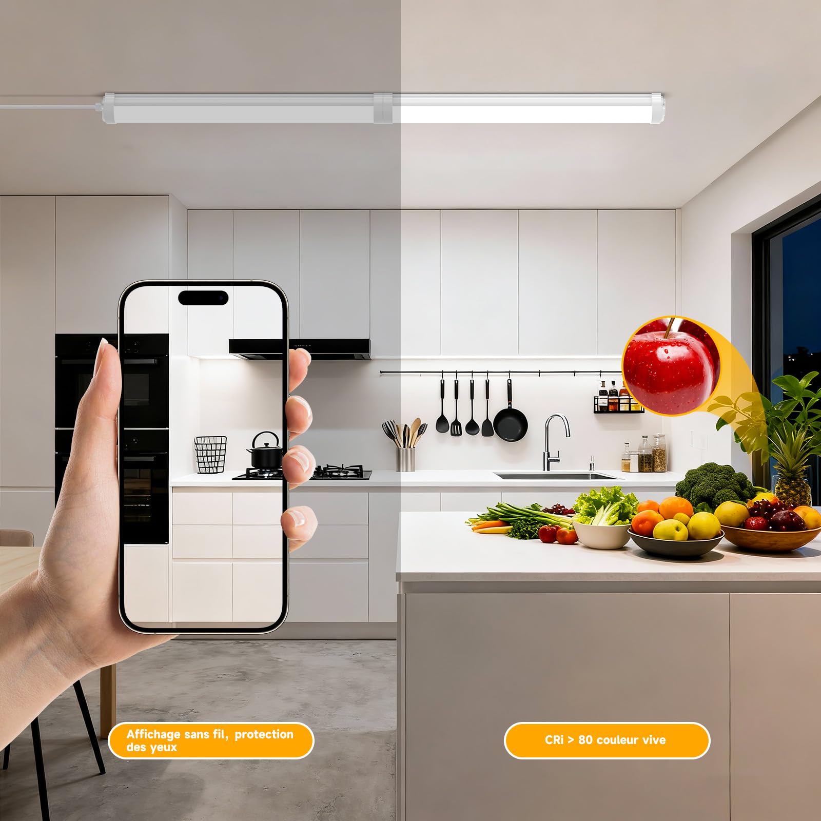 Lot de 4 Réglette LED 120cm Néon LED 6000K Blanc Froid 36W 4500LM IP65 Étanche Connectable jusqu'à 20 Unités Haute Efficacité pour Garage, Atelier, Cave, Entrepôt
