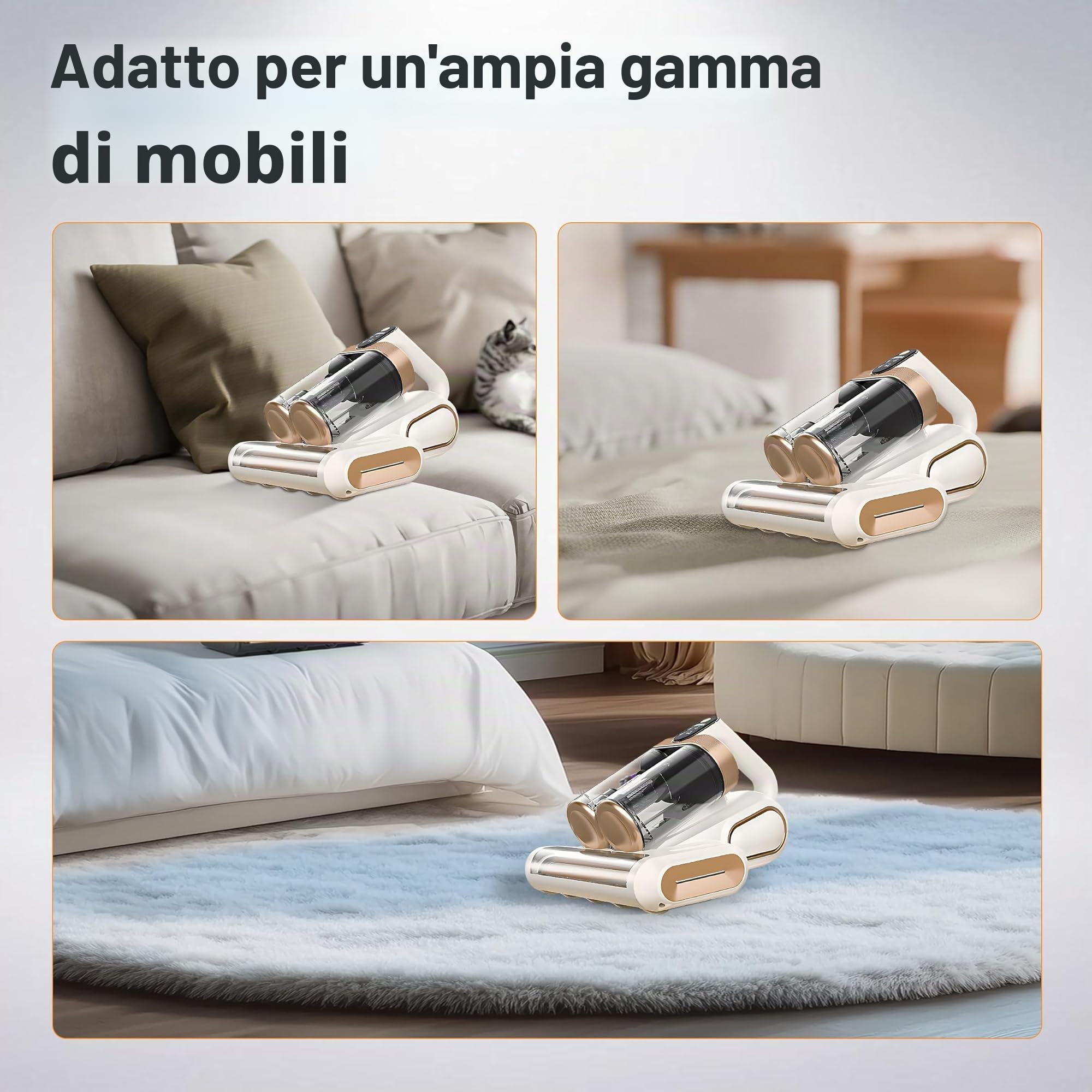 Elecbee Battimaterasso Antiacaro, Pulisci Materasso Senza Filo, Aspirapolvere per Materassi, Sterilizzazione UV, Ideale per Materassi, Divani e Mobili Imbottiti, Ricarica di Tipo C