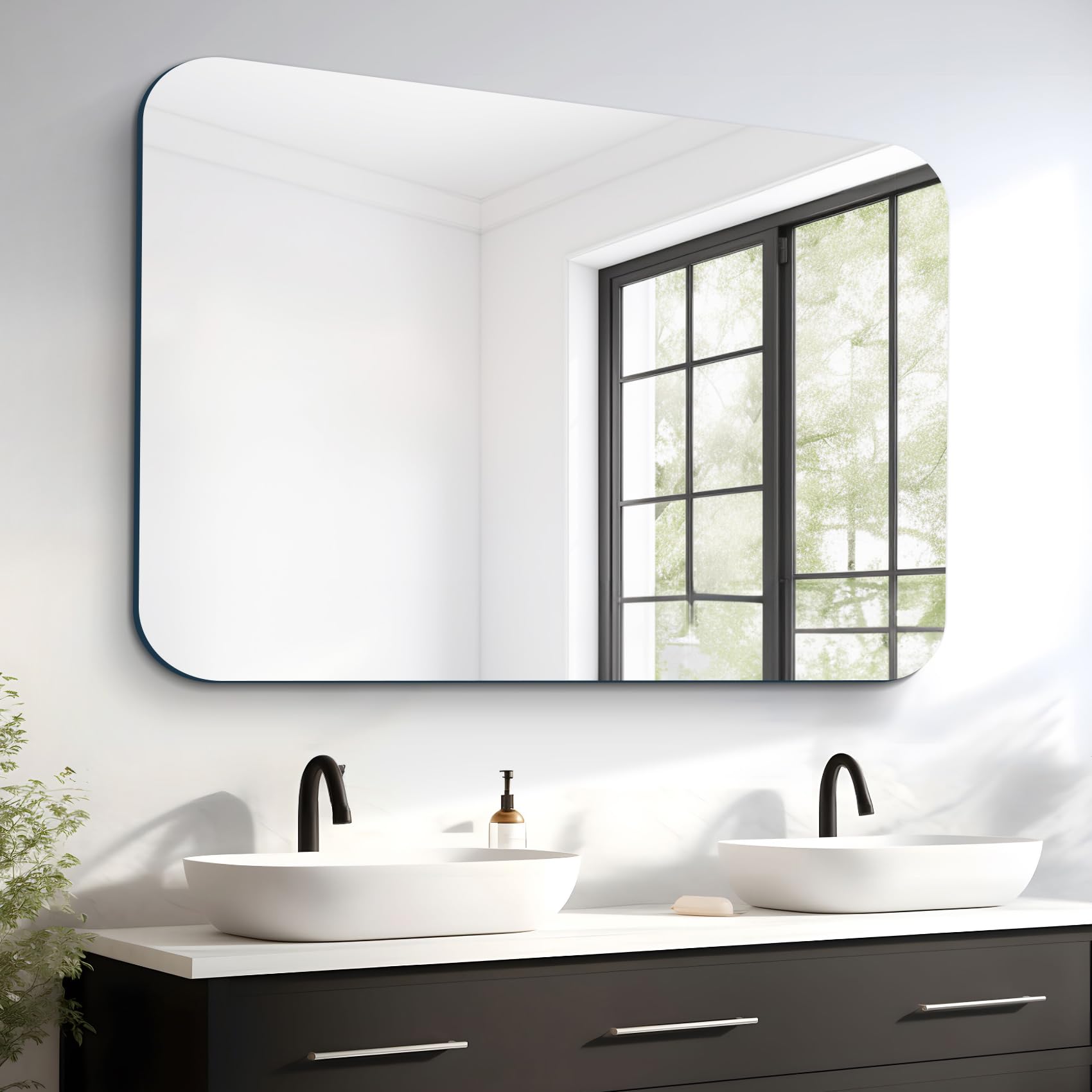 Frameless Mirror, 30x40 inch Rectangle Mirrors, Rounded Corner Bathroom Mirrors for Wall, Rectangular Vanity Mirror with Polished Edge for Bathroom, Bedroom, Living Room, Entryway, Over Sink