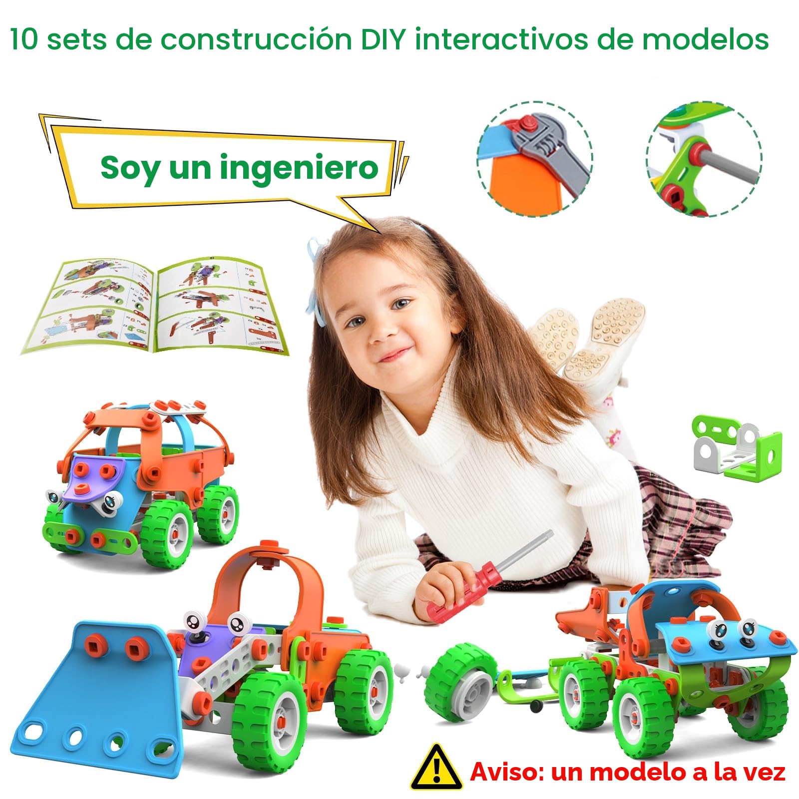 MOONTOY Juguetes Construcciones para Niños 4 A 8 Años, Kit De Construcción Creativa 10 En 1, Juego De Construcción De Ingeniería 185 Piezas para Niños,Educativos Regalo para Niños 4 5 6 7 8 9 Años