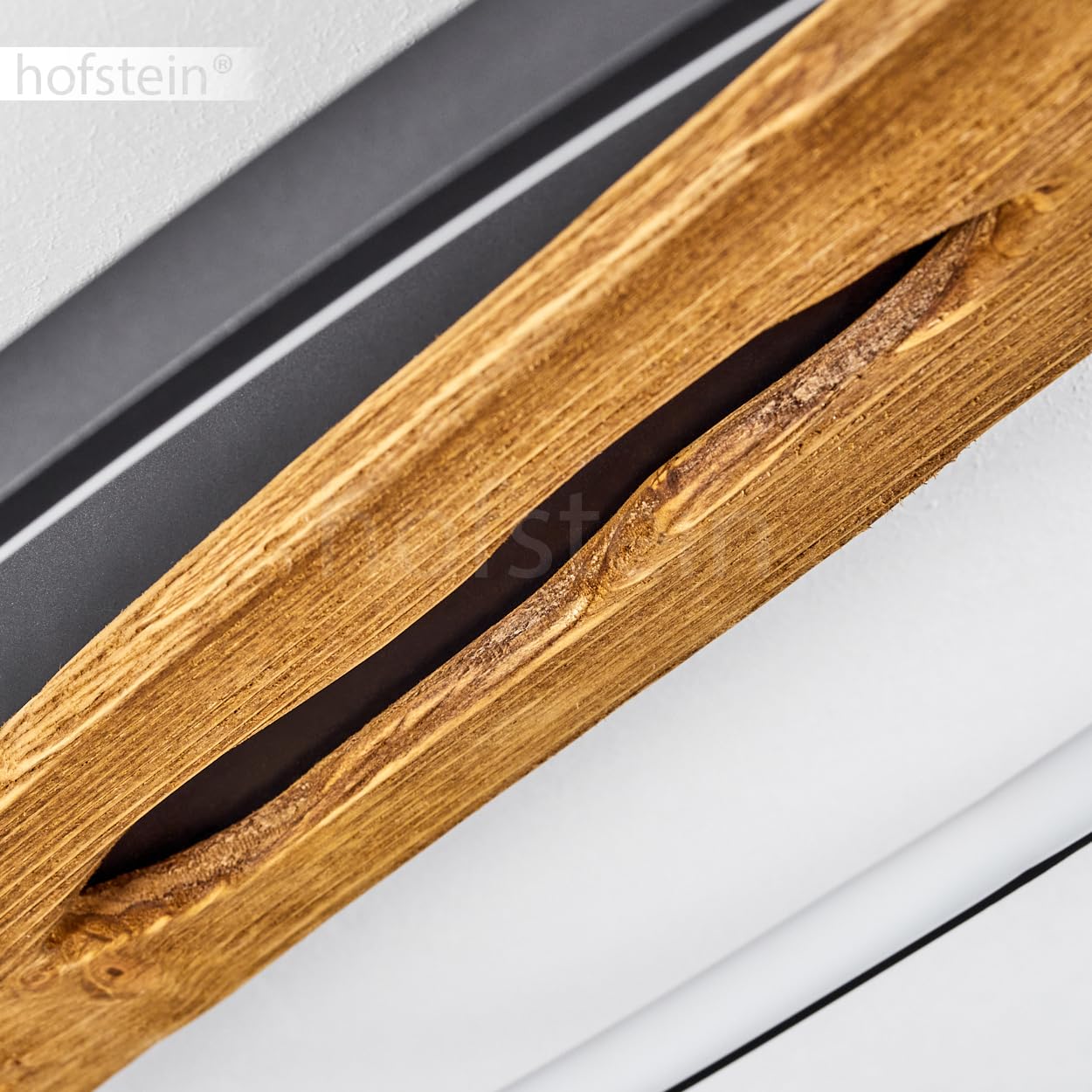 HOFSTEIN LED Deckenleuchte Nevogilde, moderne Deckenlampe aus Metall/Holz/Kunststoff in Anthazit/Natur/Weiß, Leuchte im skandinavischen Design mit Holzbalken, 2400 Lumen, 3000 Kelvin, 20 Watt