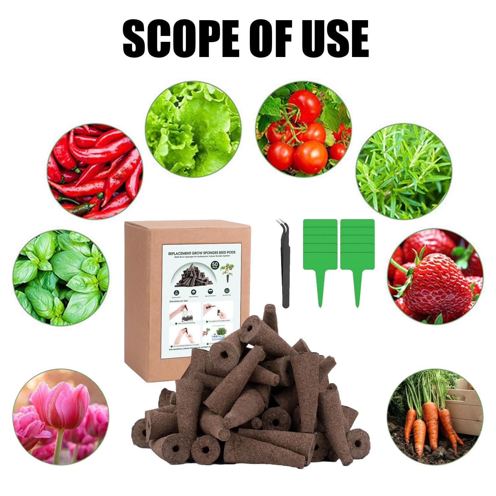 MesaSe Éponges de Culture 100 Recharges pour Système de Culture Hydroponique avec Kit de Démarrage de Semis en Vrac pour Système de Jardin Intérieur