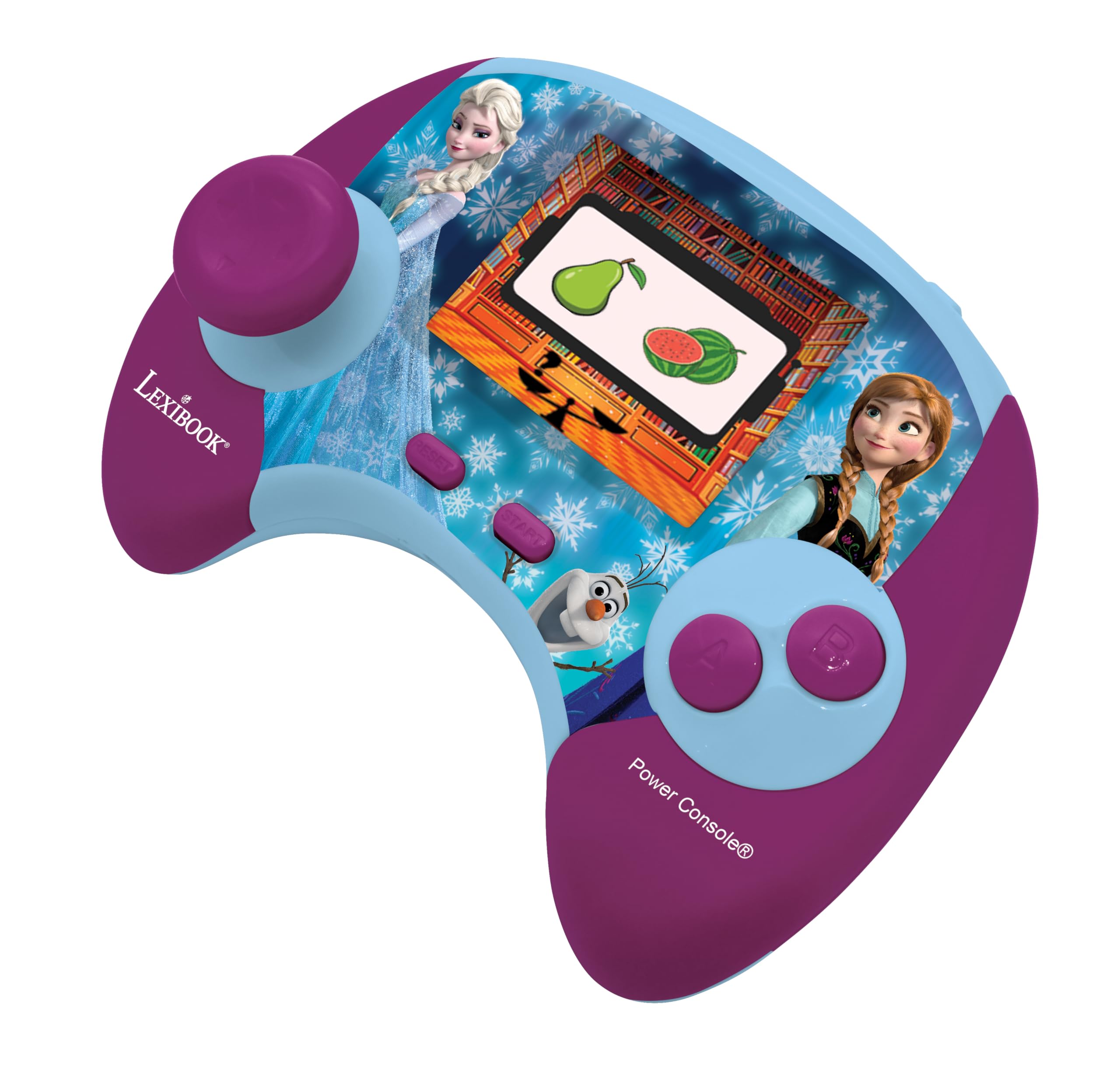 LEXIBOOK - Disney Frozen - Power Console, hiszpańska/angielska dwujęzyczna konsola do gier edukacyjnych z 100 zajęciami, JCG100FZi2