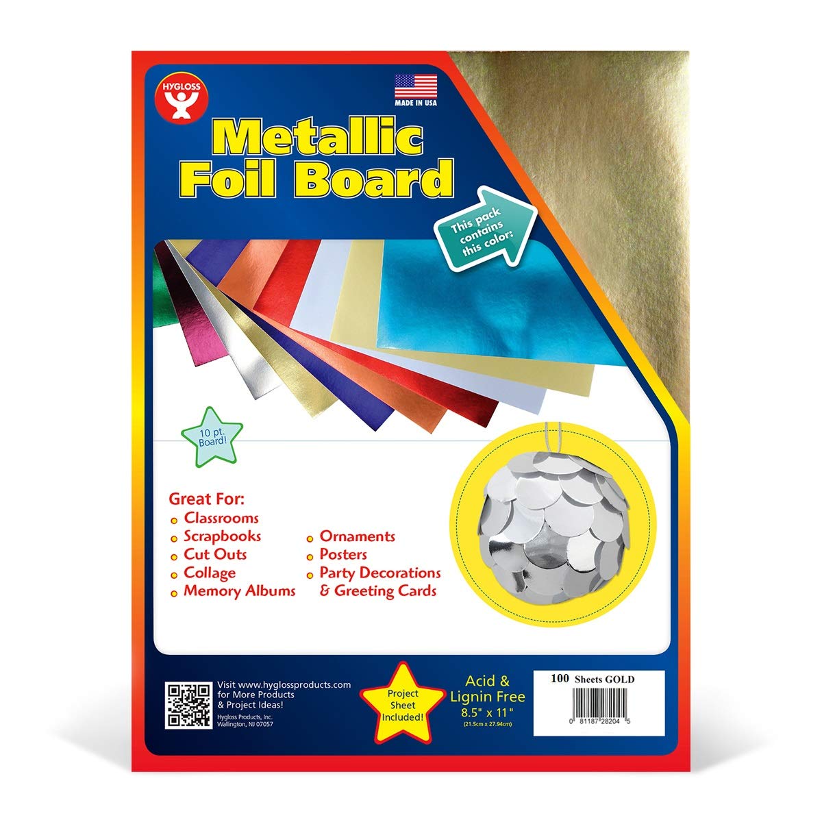 Hygloss Productos para artes y manualidades, actividades en el aula y artistas, 8.5 x 11 pulgadas, dorado, 100 unidades, dorado