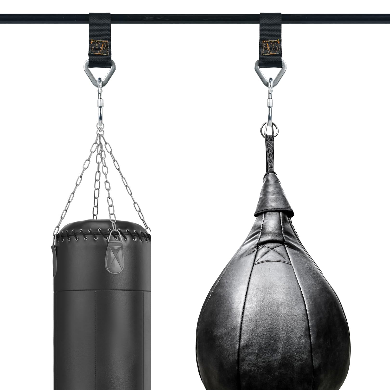 Aoneky Juego de 2 Correas para Hamaca Columpio de Árbol - 25 cm Correa Resistente de Nailon Negro con Mosquetón, Accesorios Colgante de Suspensión para Colgar Hamaca Columpio Saco de Boxeo y MMA