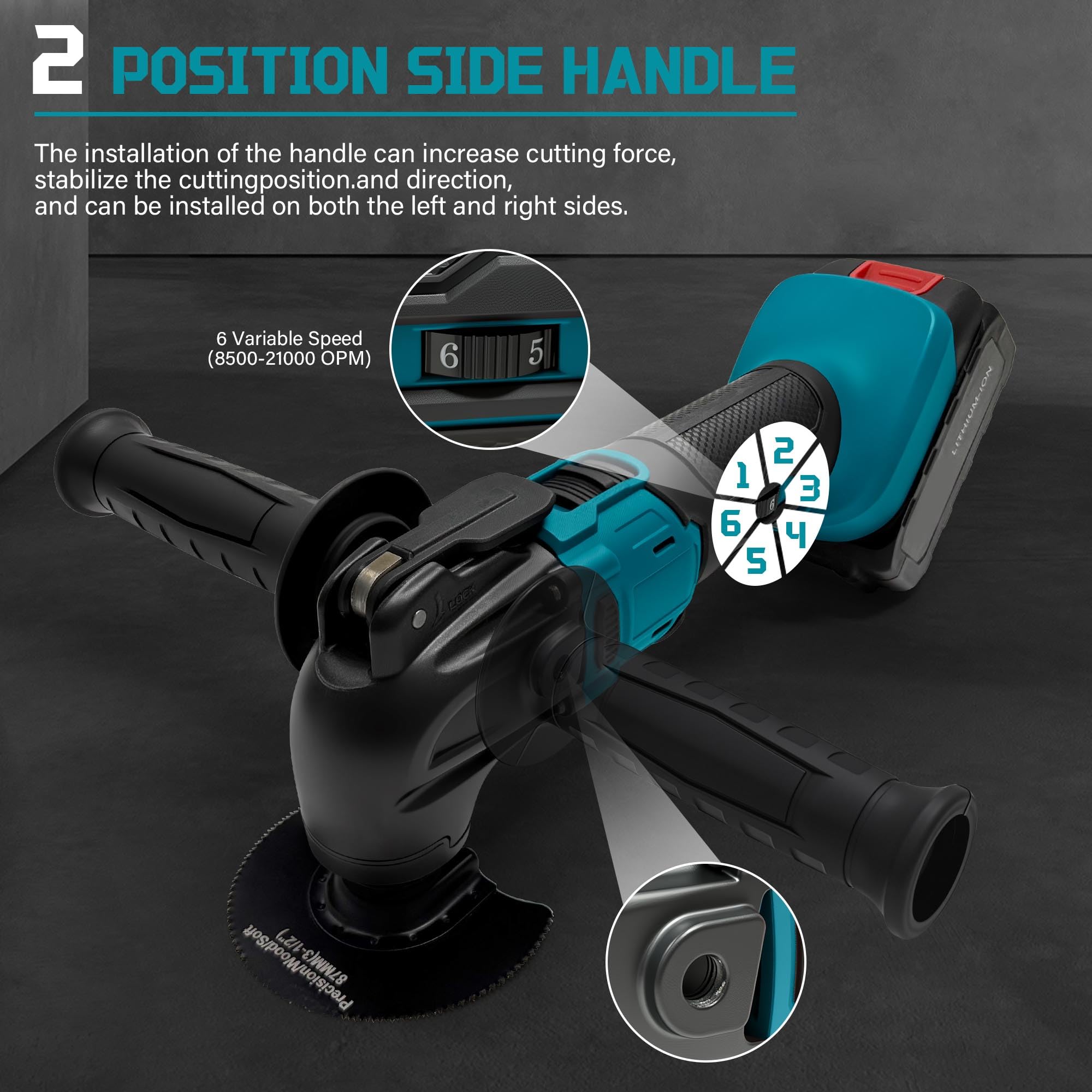 Multiherramientas oscilantes para batería Makita de 18 V, herramienta de corte y lijado multiusos, ángulo de oscilación de 4°, 6 velocidades variables, diseño de hoja de ajuste rápido con 21