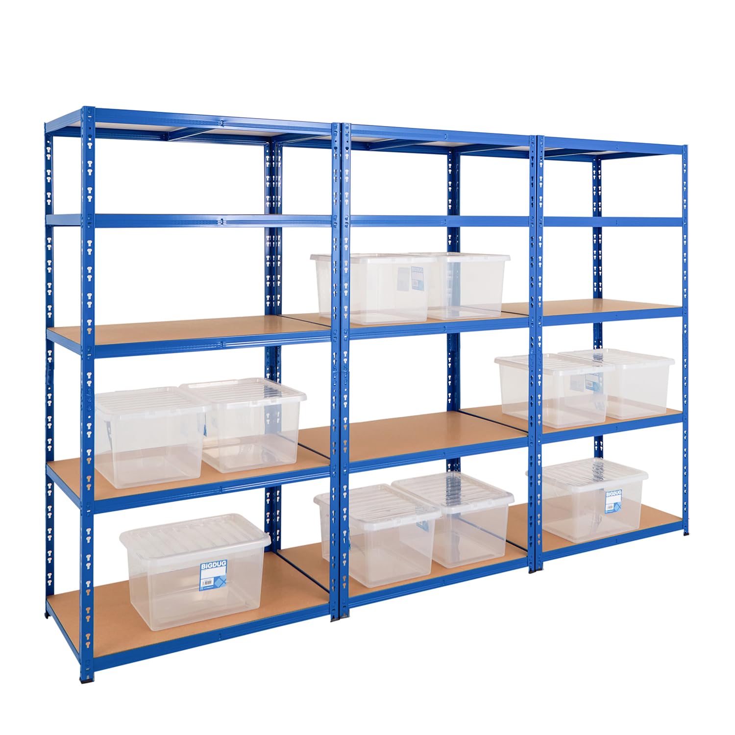 Sponsored Ad – Heavy Duty Garage Shelving Unit 3 Bay - 179x90x60 cm - 200kg UDL Per Shelf (1000kg Per Bay) - 3x Blue Storage Shelves - 5 Tier - With 10x 31L Storage Boxes
