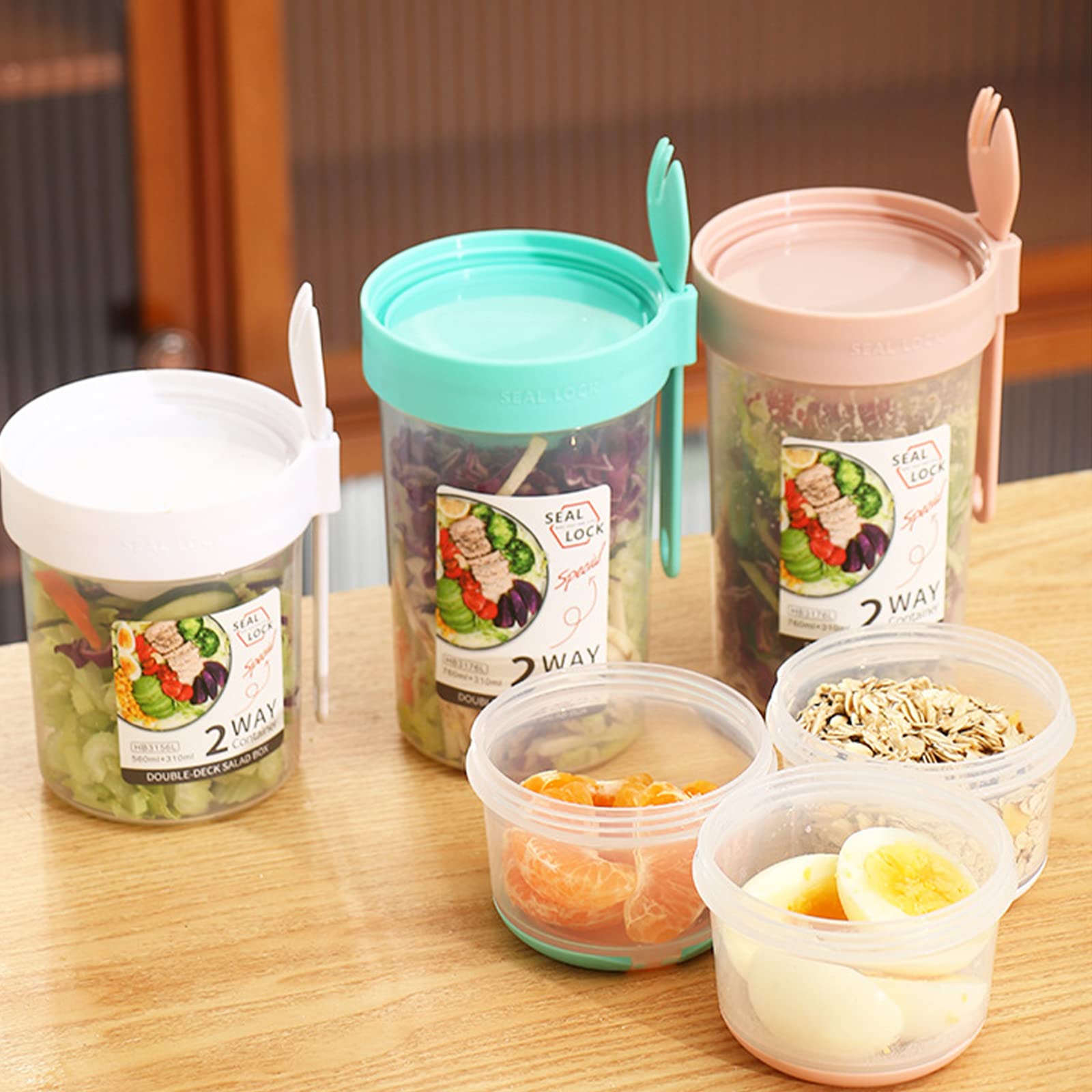 Lot De 2 Tasses à Salade Portables Avec Fourchette Et Vinaigrette - Parfaites Pour Repas Santé Au Bureau Ou En Déplacement !