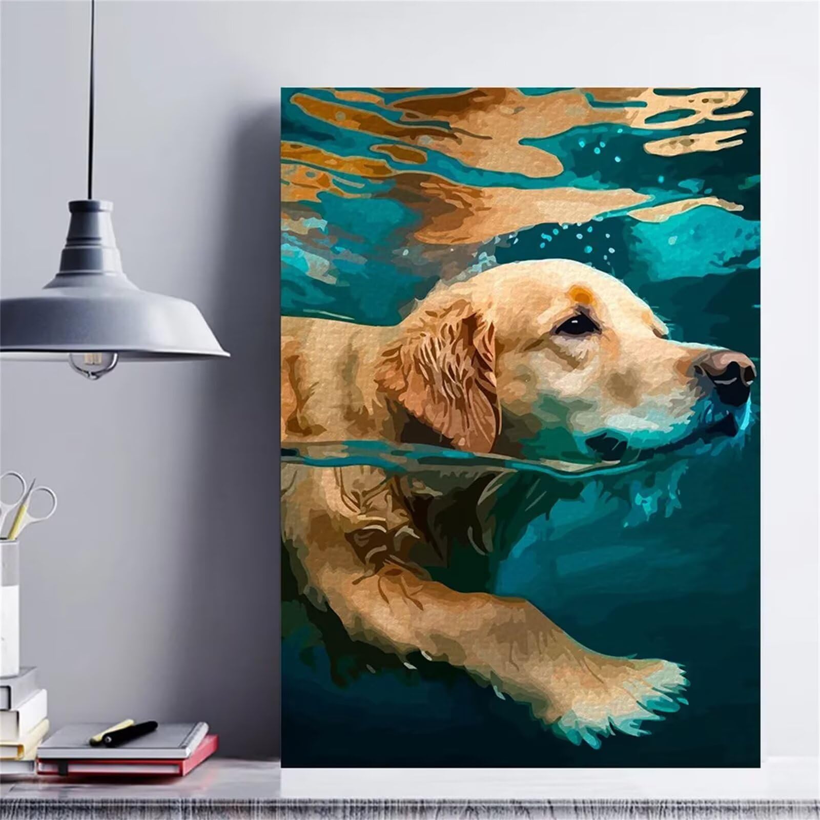 Labrador Swimming Paint by Numbers for Adults,Without Frame 26x30 inch Paint by Numbers,DIY Paint by Numbers for Beginners with Brushes and Acrylic Pigment Canvas Oil Painting for Home Wall Decoration