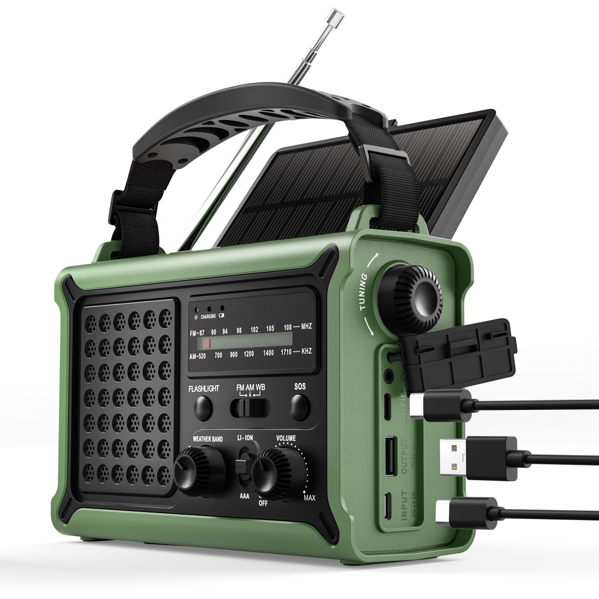 Emergency Weather Radio with Solar & Crank Power – AM/FM/NOAA, LED Flashlight, Reading Light, USB Charging & SOS – Survival Gear for Power Outages & Storms-image-40