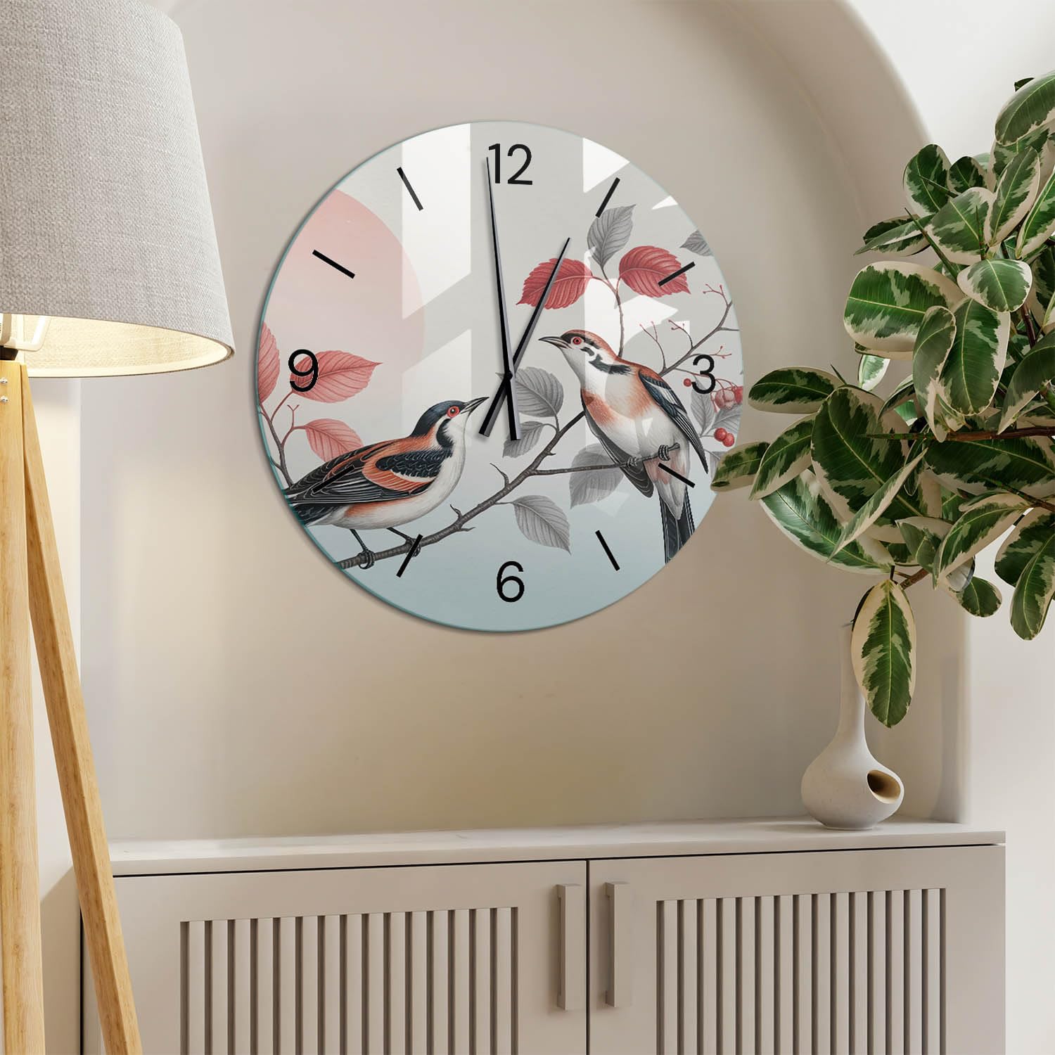 Horloge Murale en Verre Trempé Ø 60 cm | Aiguilles Noires | Ronde