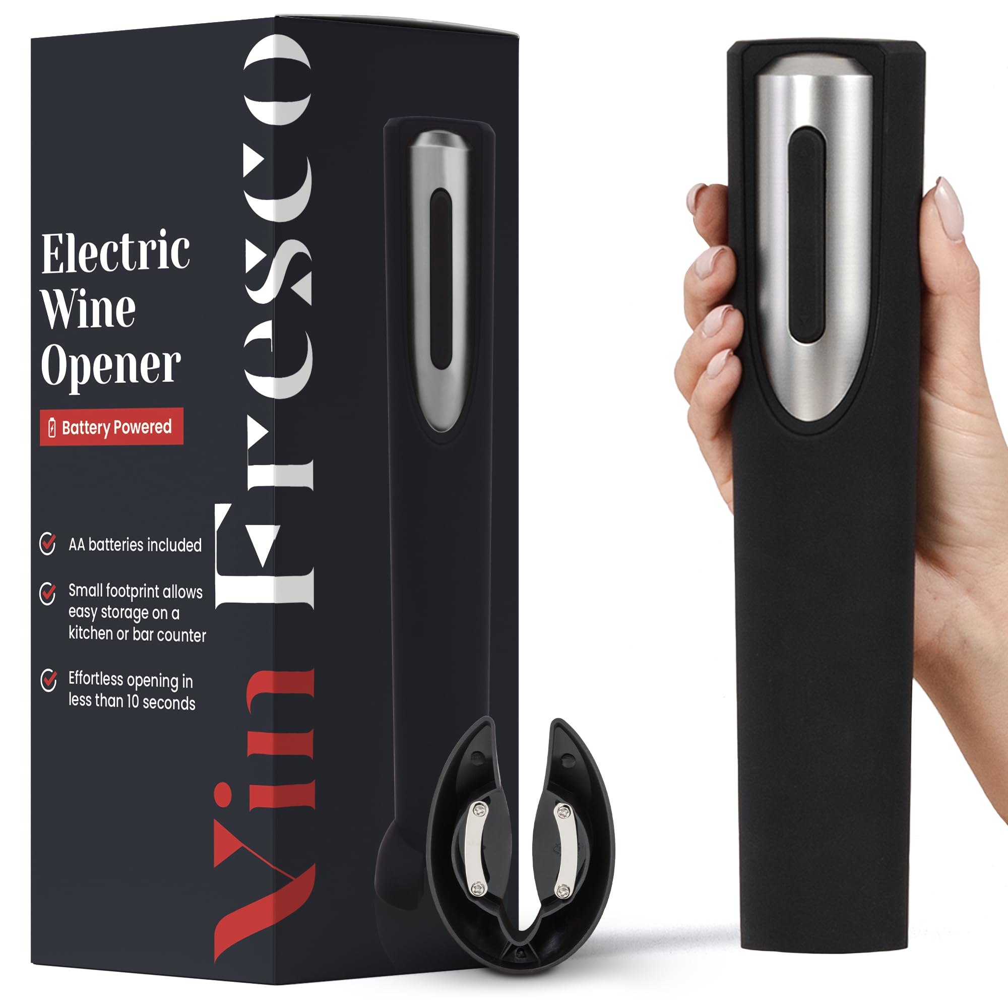 Abridor eléctrico de vino a pilas con soporte y cortador de papel de aluminio integrado, abridor automático de vino, sacacorchos eléctrico para una fácil extracción del corcho, el mejor regalo para