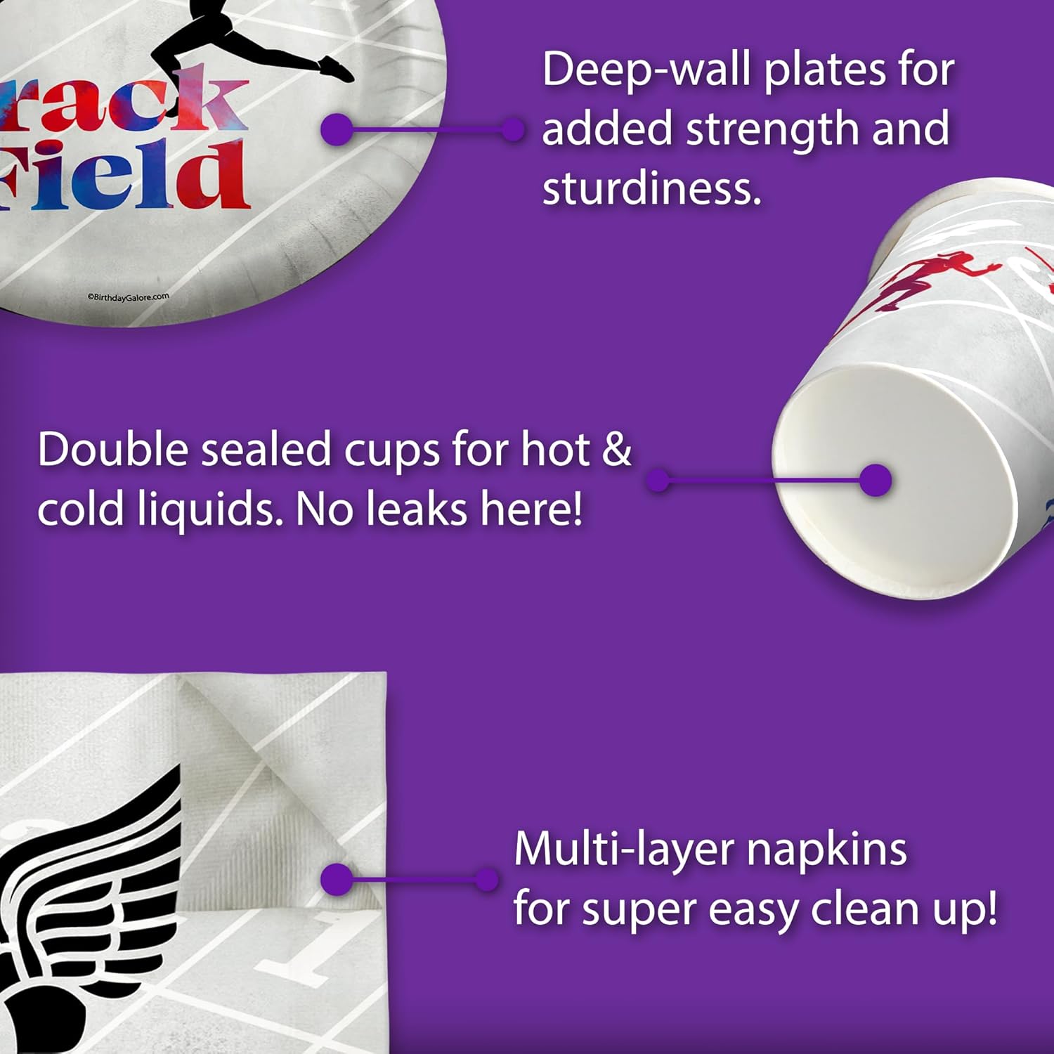 Track and Field Birthday Party Supplies Set Plates Napkins Cups Tableware Kit for 16 - Image 5