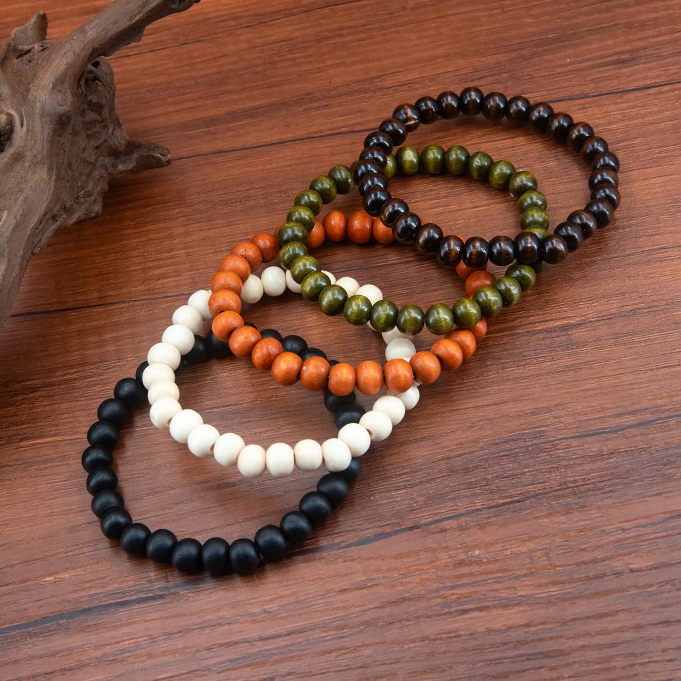 Set di 5 Braccialetti con Perline di Legno per Uomo e Donna - Stile Funky, Festa del papà, Festa della Mamma, Natale, Compleanni, Giorno del Ringraziamento. Perline per Braccialetti