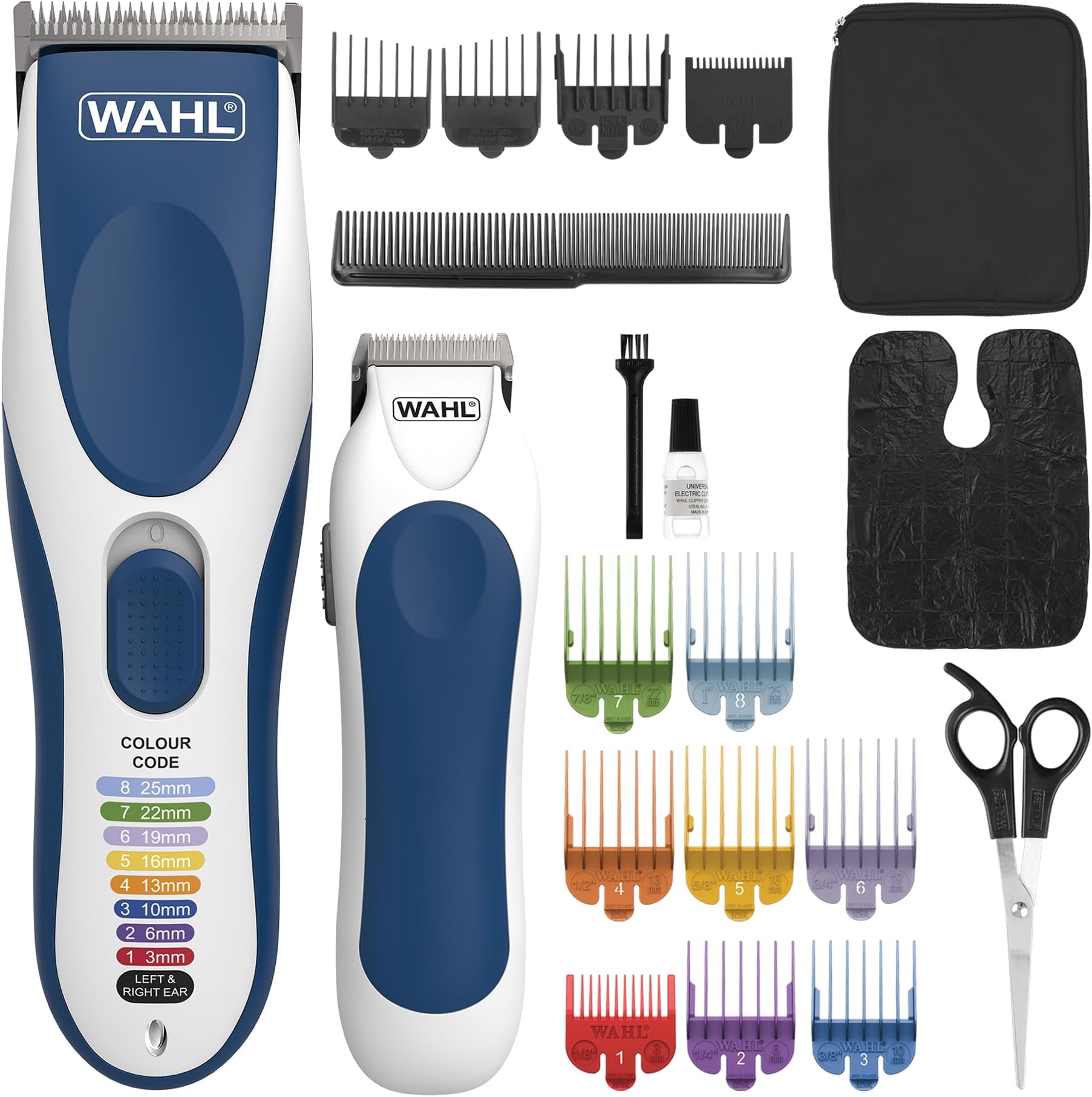 Colour Pro Cordless Combi Haircutting Kit, Rechargeable Hair Clipper & Battery Trimmer, Colour‑Coded Guide Combs, 60 Minute Cordless Use, Easy Clean Rinseable Blades