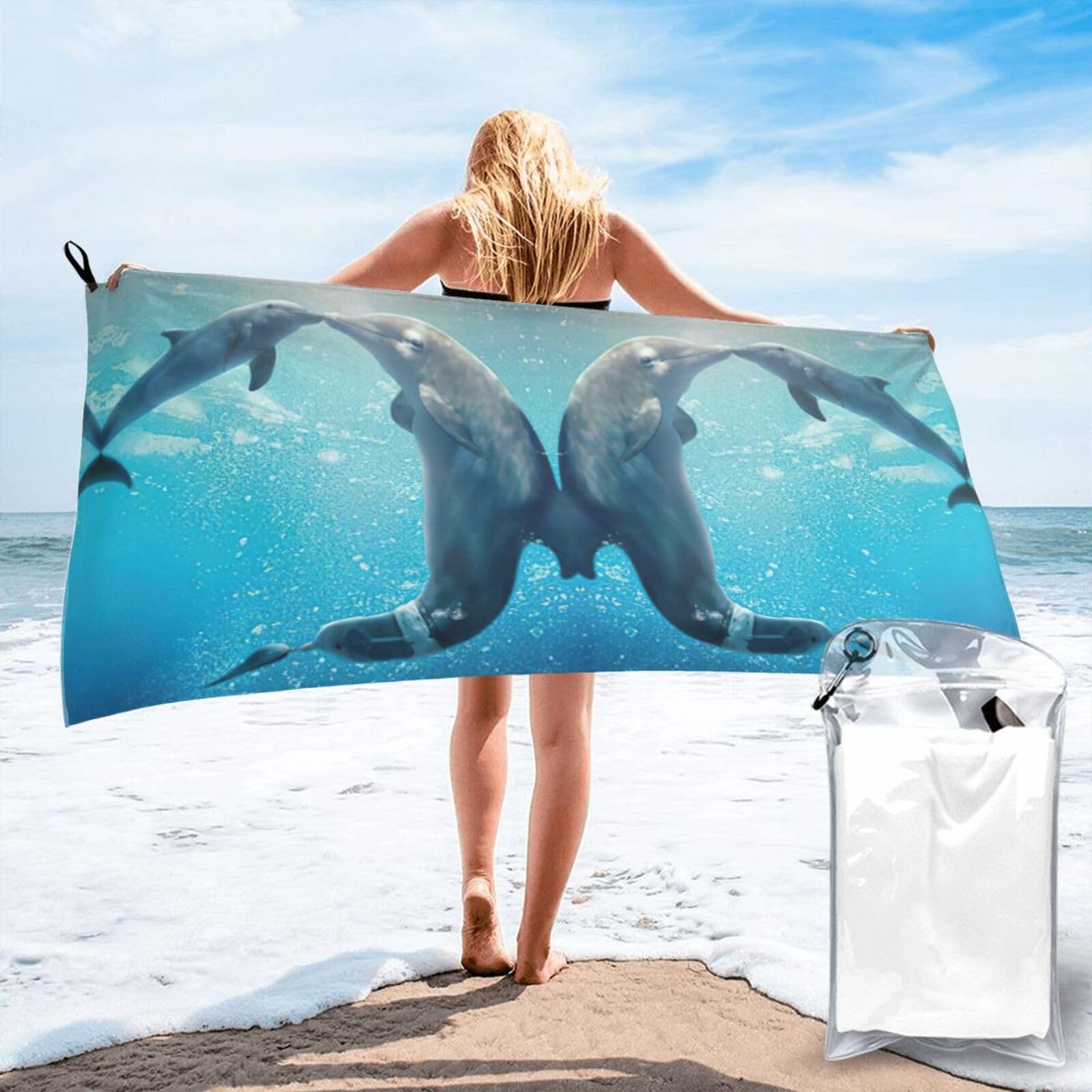 ENGhjes Winter The Dolphin Print Camping Towel Fast Drying Bath Beach Shower Wrap For Gym Camping Vacation Adults Portable Gift