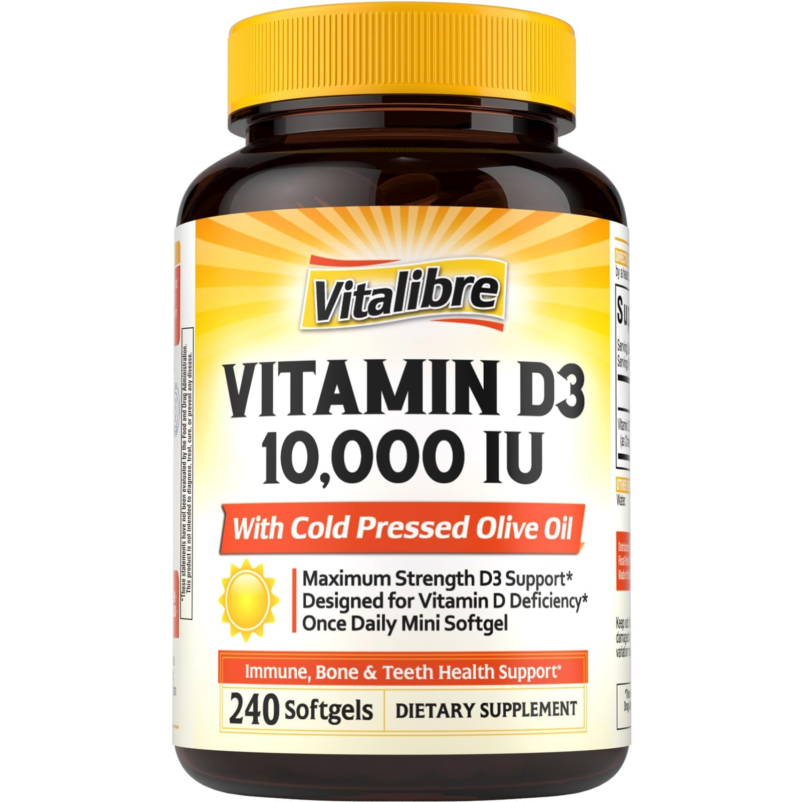 Vitalibre Vitamin D3 10,000 IU (250mcg) with Cold Pressed Olive Oil 240 Count (Pack of 1)