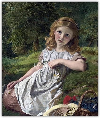 "Flores de verano" por Sophie Anderson impresión en lienzo, Cuadrode arte de pared para la decoración del hogar de la sala de estar 31.5x37.8 in sin