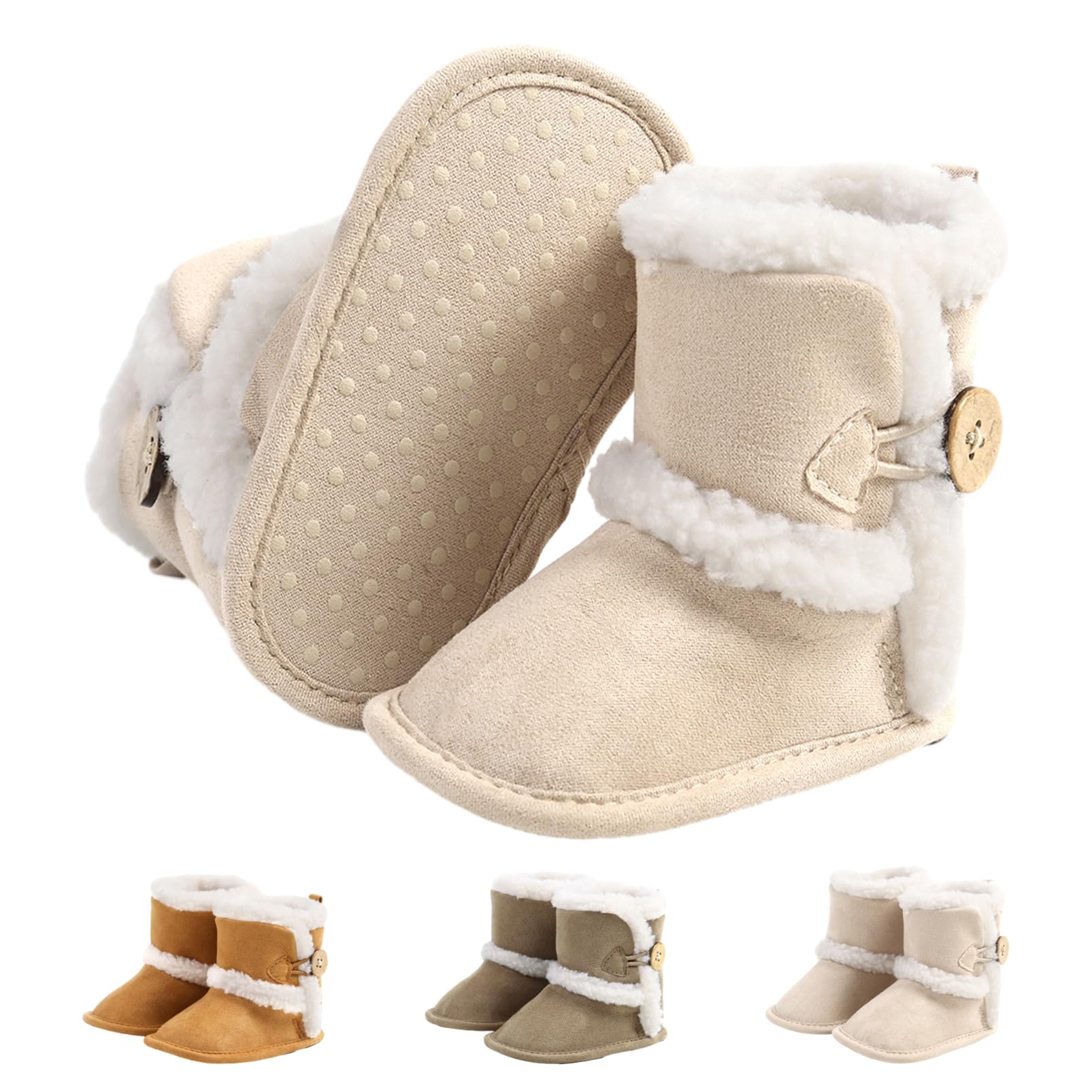 Baby Winter Warm Fleece Bootie, Newborn Non-Slip Soft Sole Winter Shoes Sock Shoes Cute Adjustable Crawling Shoes Prewalker Boots for Girls Boys Toddler 0-18 Months - 4