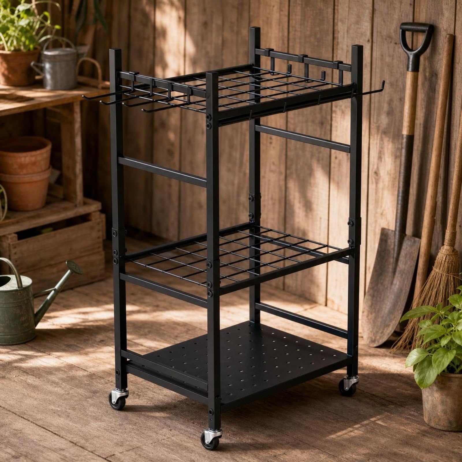 KESOTO Porte-Outils Jardin à 3 Niveaux Chariot Porte-Outils avec Roues Vertical Rangement pour Atelier