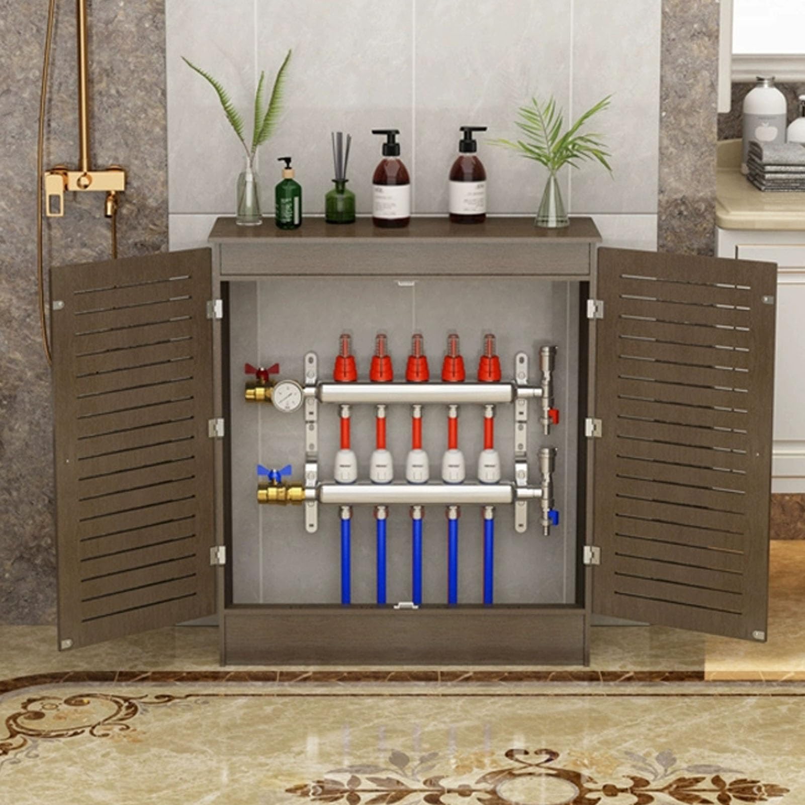 Mueble para radiador con estantes para ocultar calefaccion vieja y ganar espacio en salon