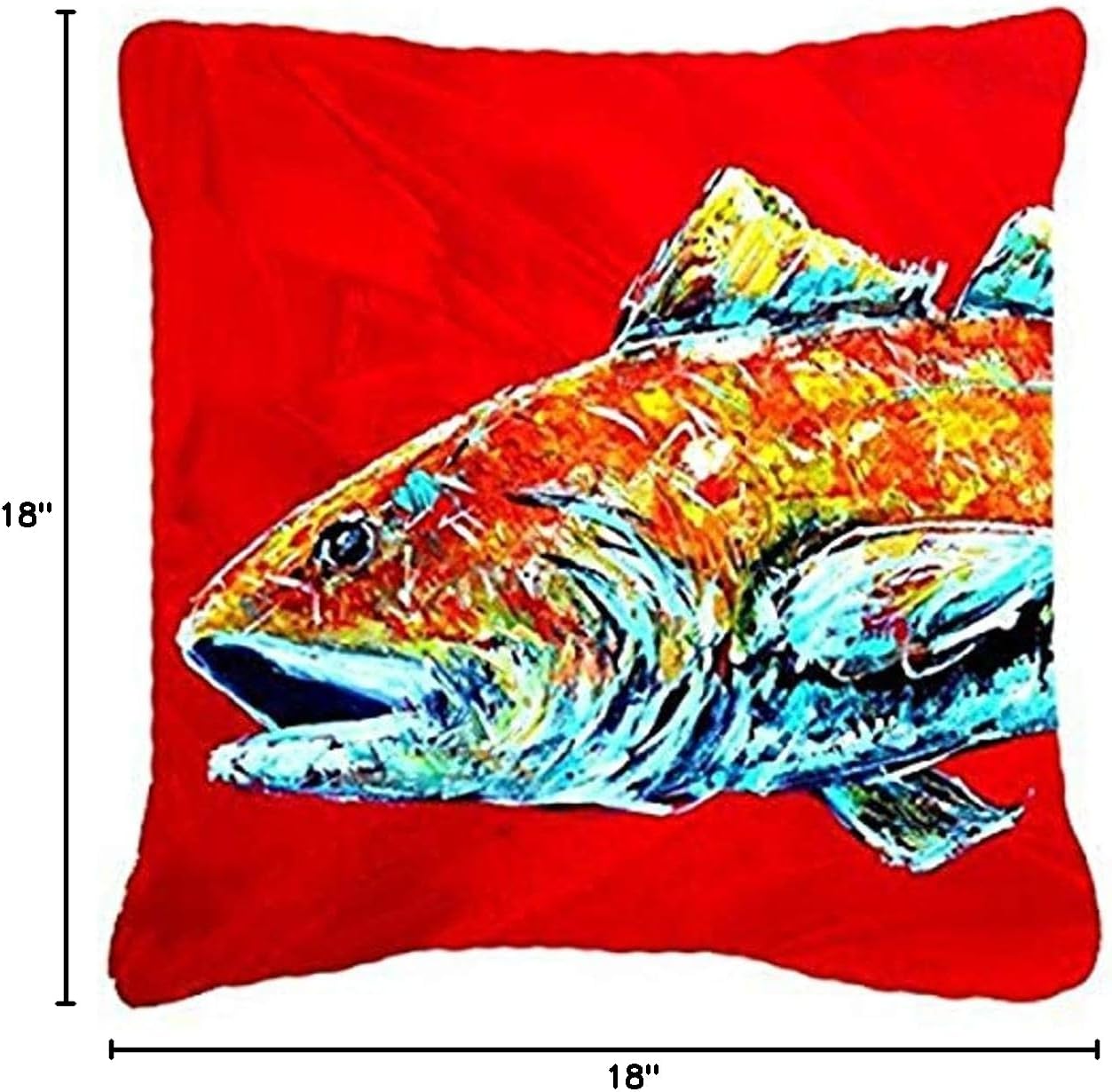 Caroline's Treasures MW1141APW1818 Red Fish Alphonzo Head Fabric Decorative Pillow Machine Washable, Indoor Outdoor Decorative Pillow for Couch, Bed or Patio, 18Hx18W