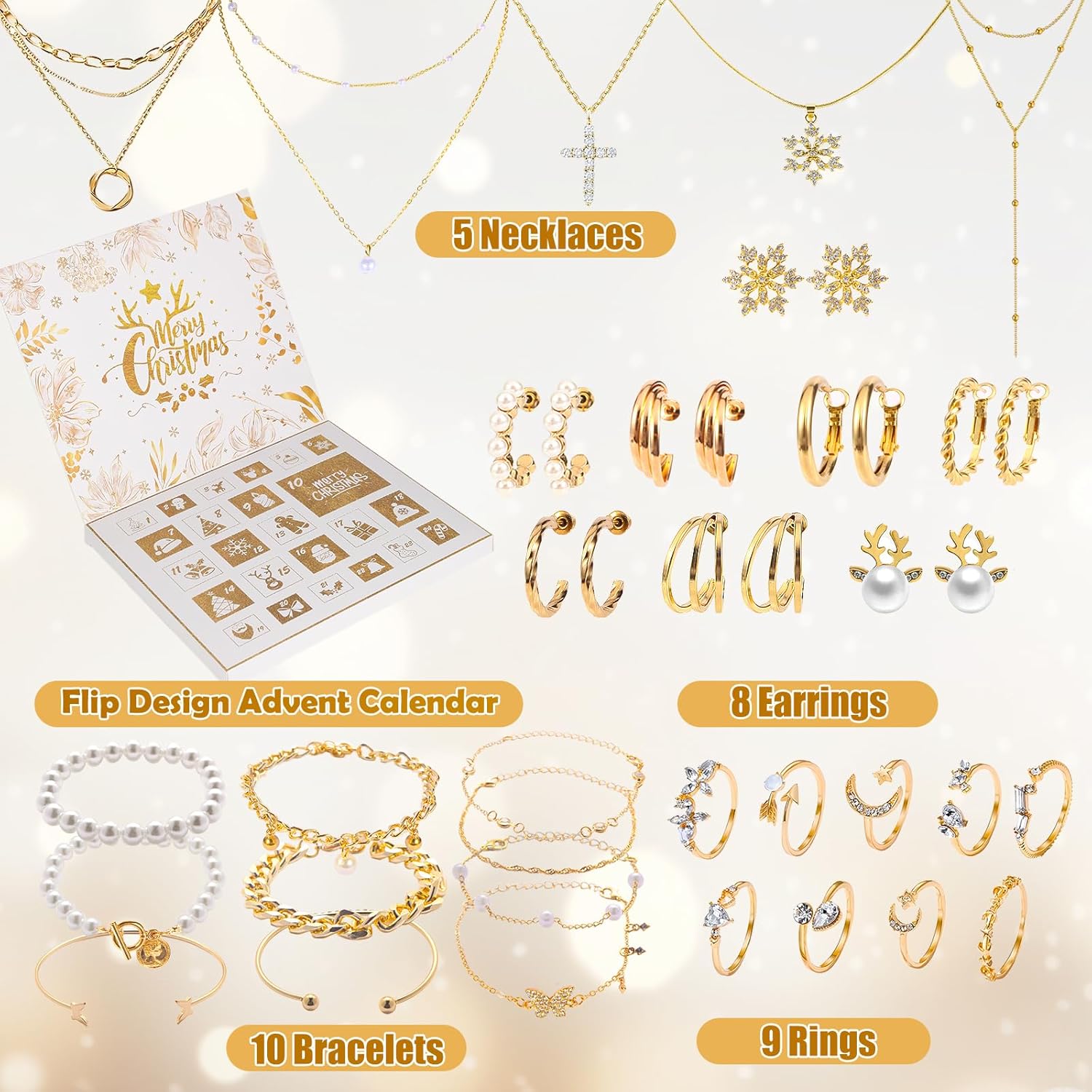 Jewelry Advent Calendar 2025 for Women-24 Days Countdown Calendar for Christmas,Christmas Surprise Gifts Set with Earrings,Necklace,Bracelet and Ring - 32pcs - Image 2