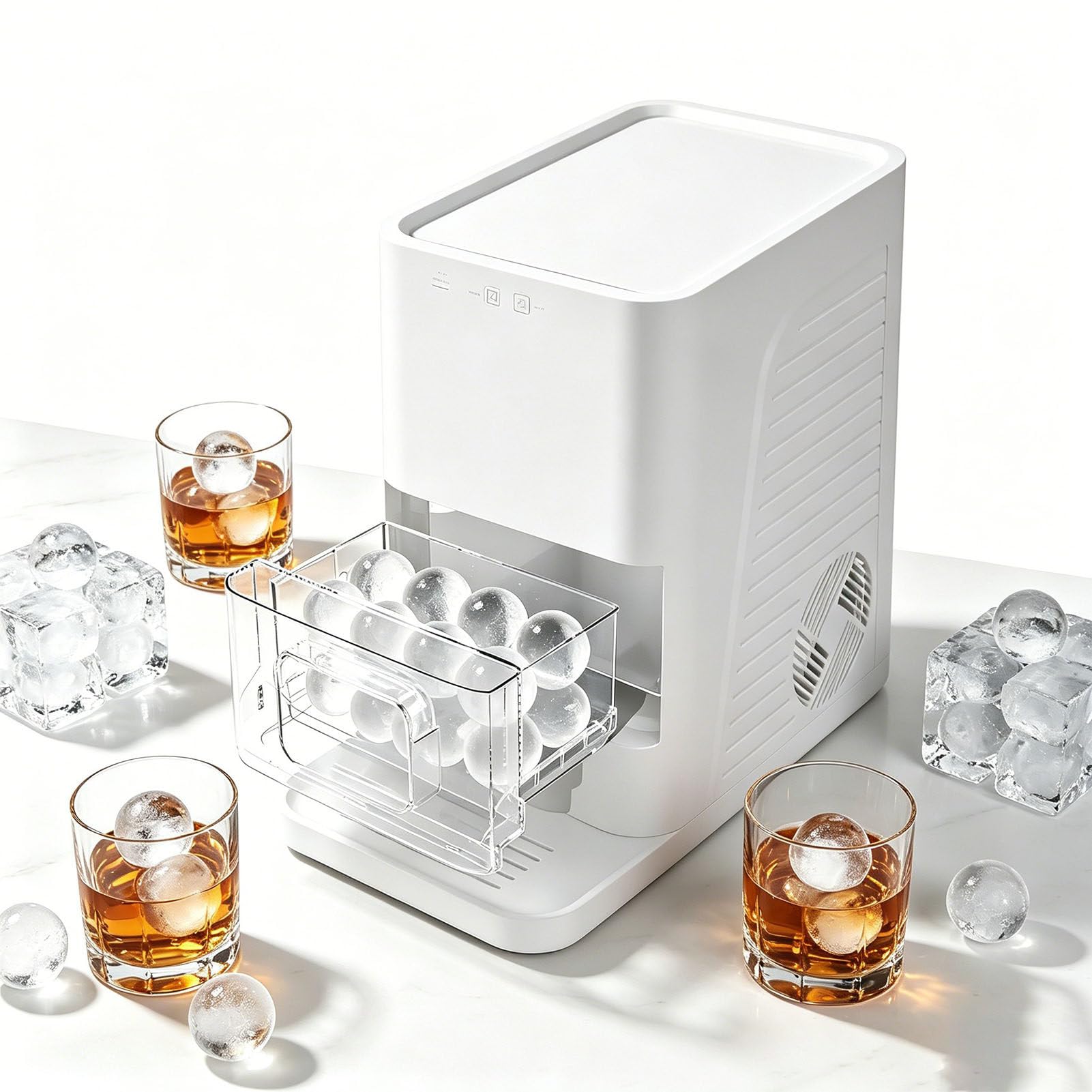 ROGHA 53mm Clear Ice Ball Maker, 2 Ice Balls in 60-90Mins Sphere Ice Maker with Self Cleaning for Whiskey, Bourbon and Cocktails White