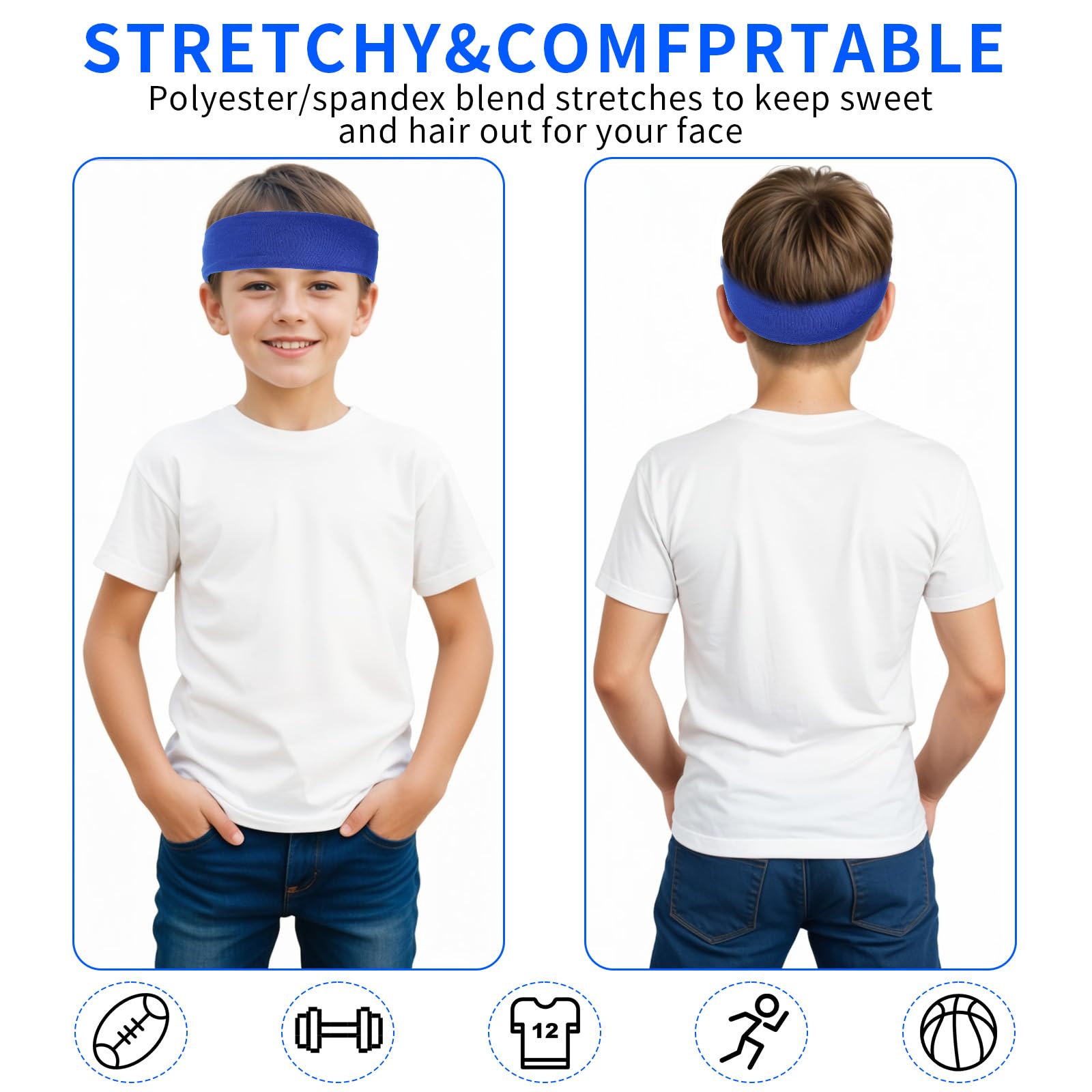 6 diademas deportivas para niños y niñas, absorbentes de fútbol, suaves que absorben la humedad, banda de sudor para baloncesto, tenis, béisbol, fútbol, correr, entrenamiento