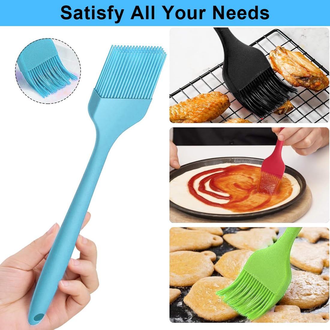 WeddHuis 4 pezzi Spazzola per barbecue Spazzola per pasticceria in silicone per barbecue, grill, forno, cucina (4 pezzi)