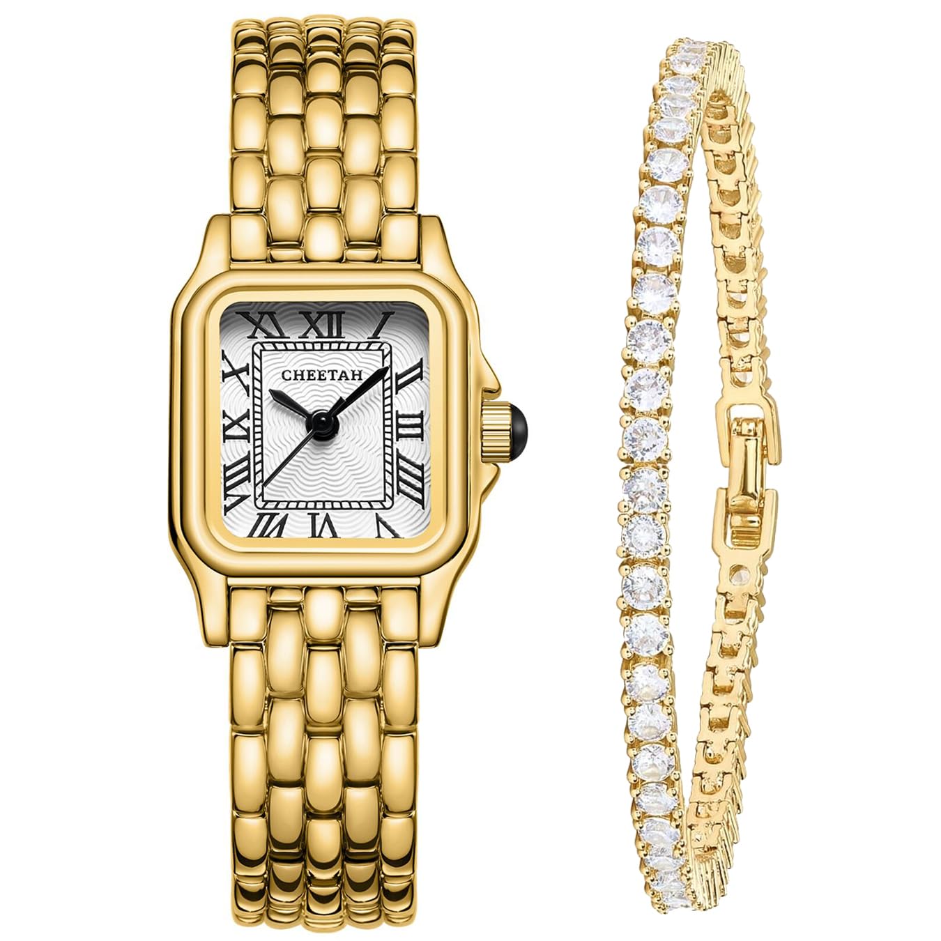 CHEETAH Damen Gold Armreif Uhr und Armband Set