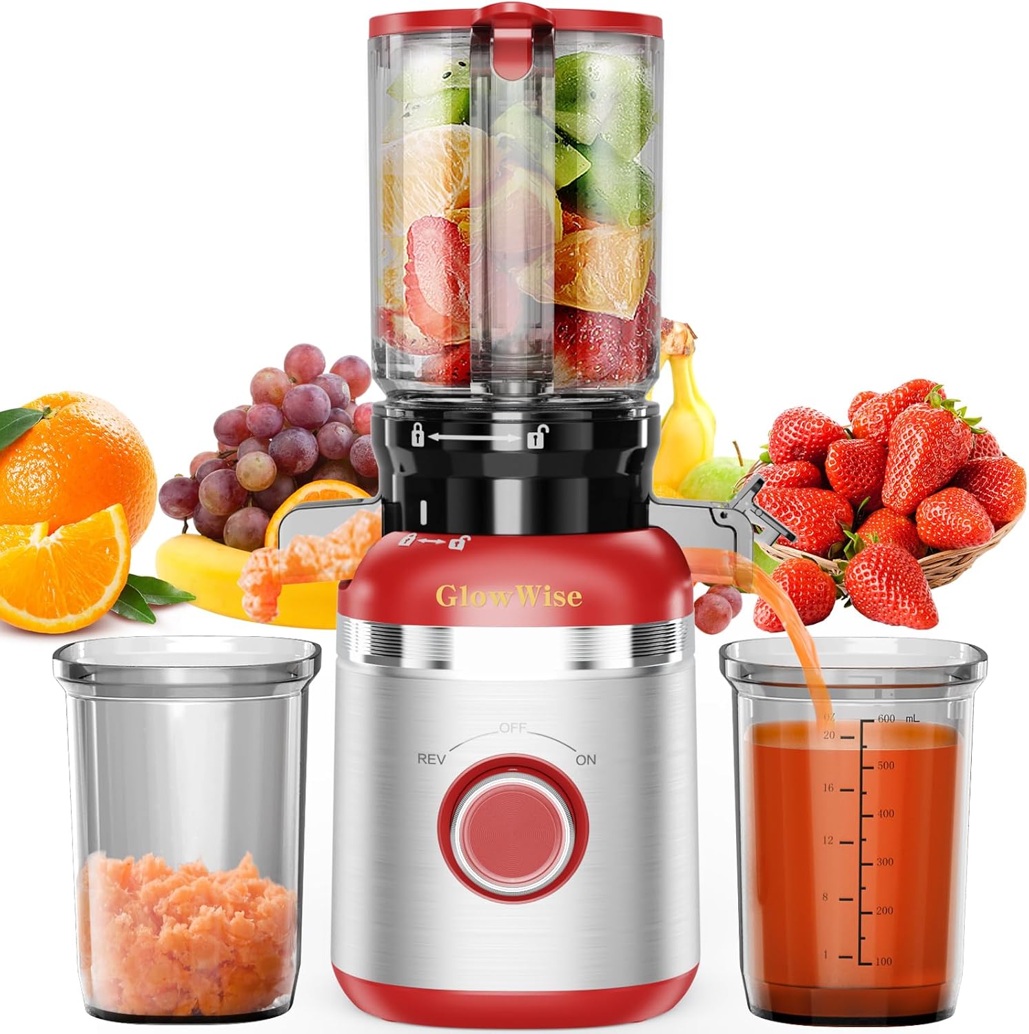 Slow Cold Press Masticating Juicer Machines for Whole Fruits & Vegetables, 4.35″ Large Feeding Chute, Ultra Quiet & Easy Clean for Home Kitchens, High Nutrient Extraction